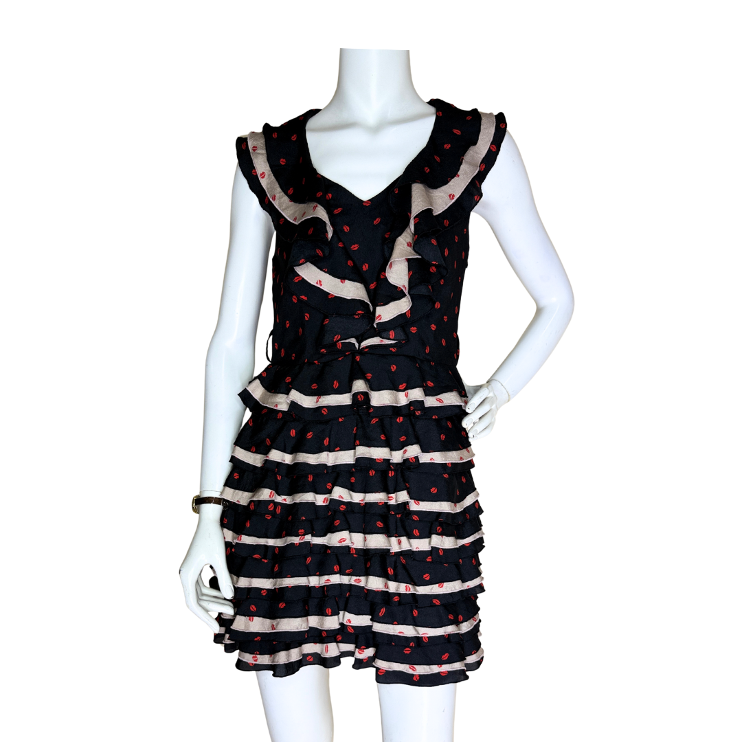 Ruffled Lips Print Mini Dress