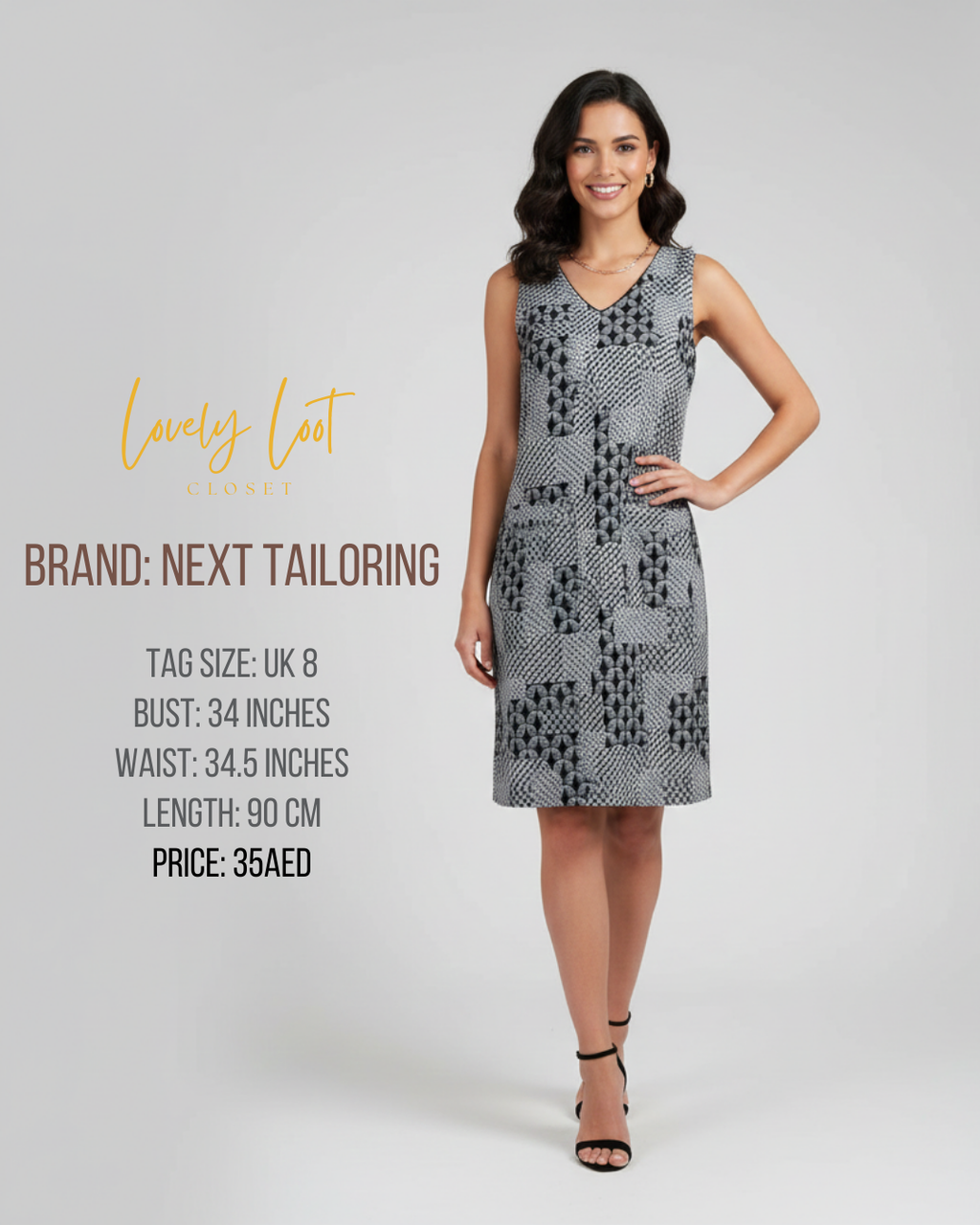 Next Tailoring Black & White Geometric Print Dress | UK 8