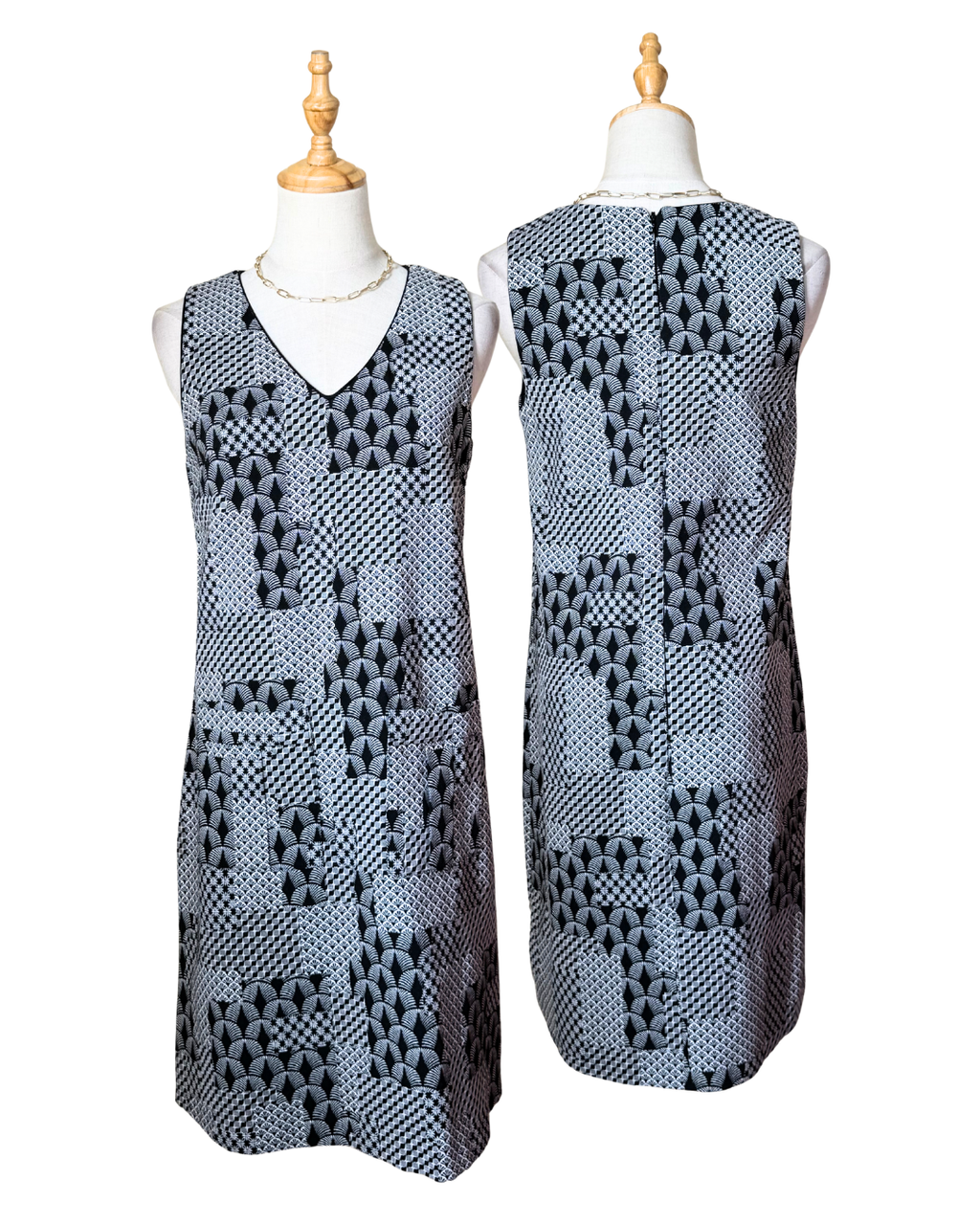 Next Tailoring Black & White Geometric Print Dress | UK 8