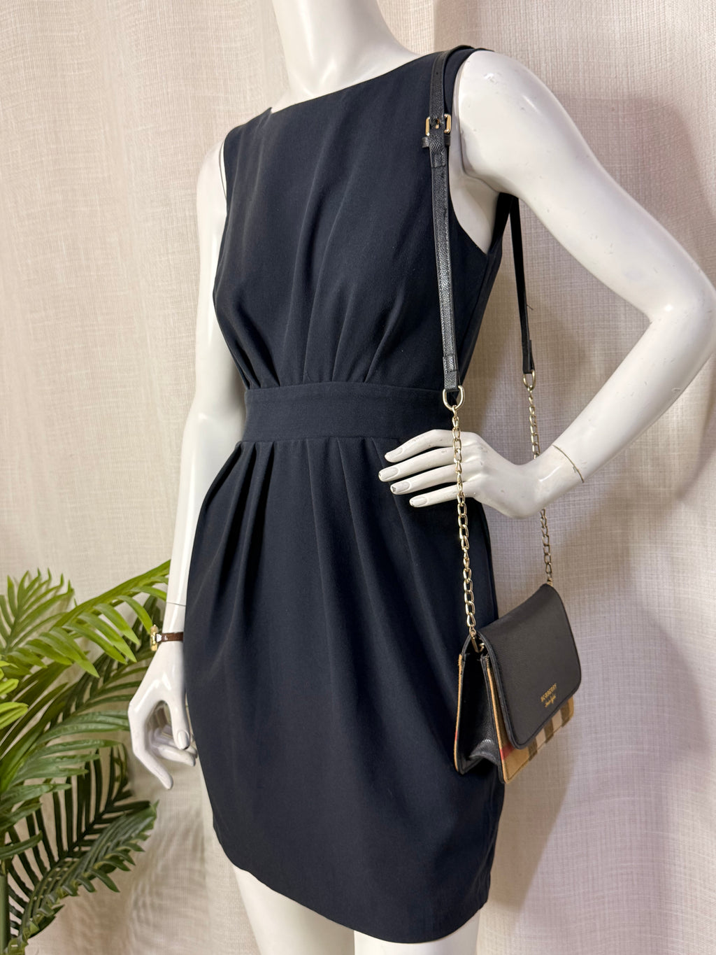 Almari London Classic Black Pleated Tulip Mini Dress - Size UK 8 / US 4 - Small