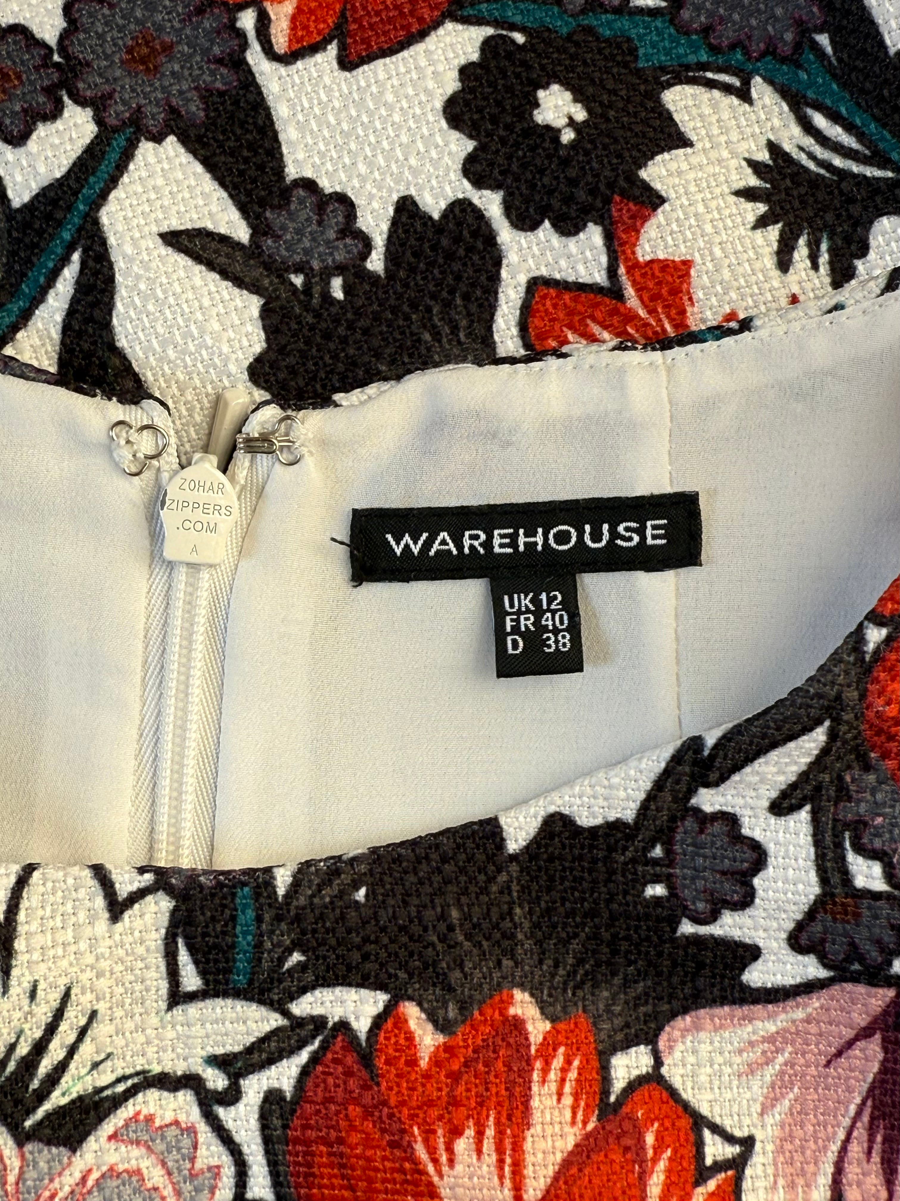 Warehouse Red & Black Floral Print Sleeveless Pencil Dress | UK 12