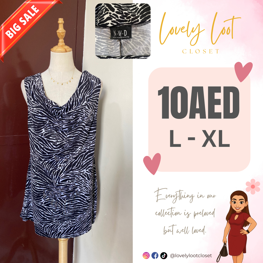 Zebra Print Cowl Neck Tunic (XL)