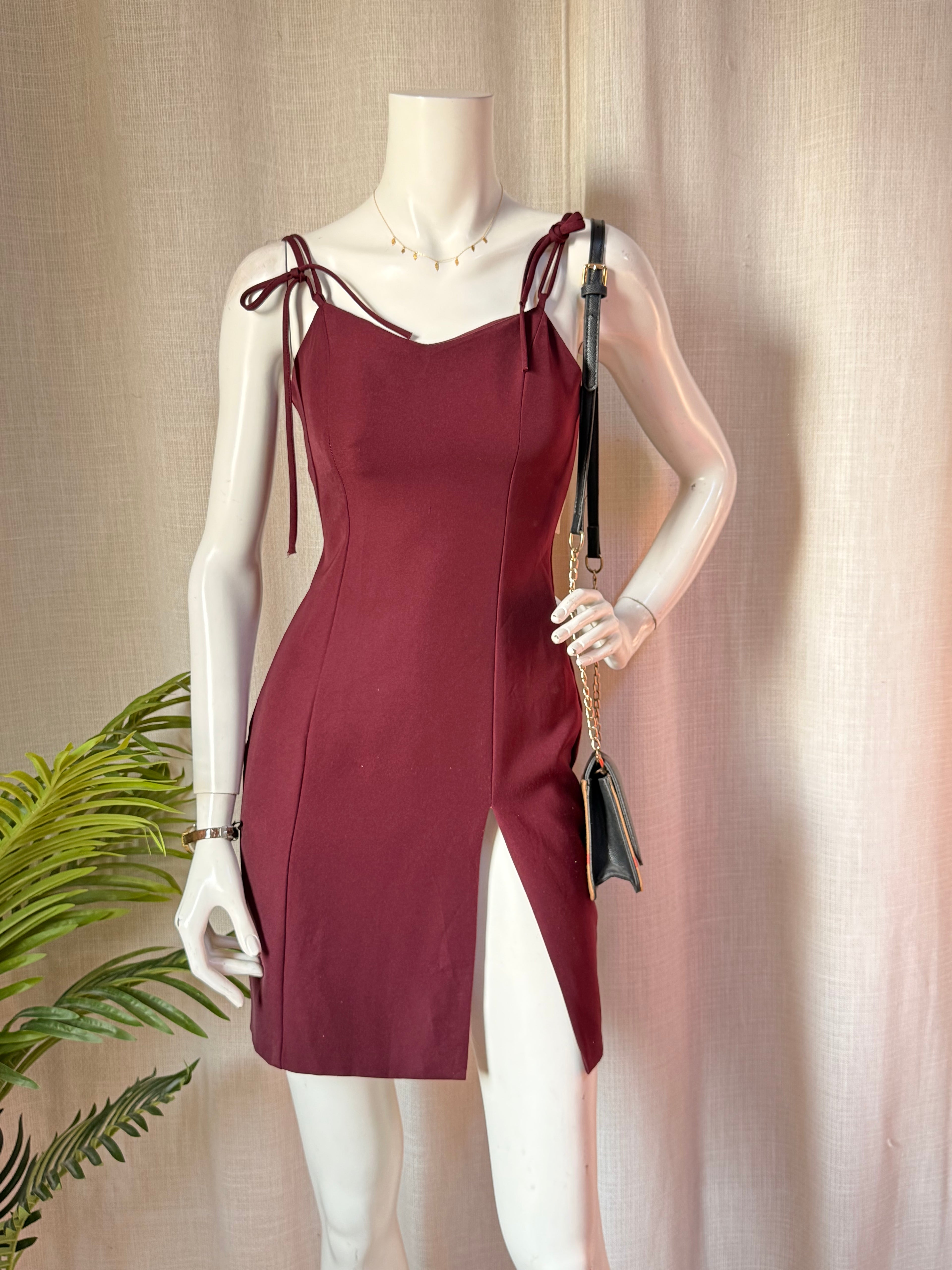 Nabi Brand Burgundy Tie-Strap Bodycon Mini Dress – Size S | Cocktail & Party Dress