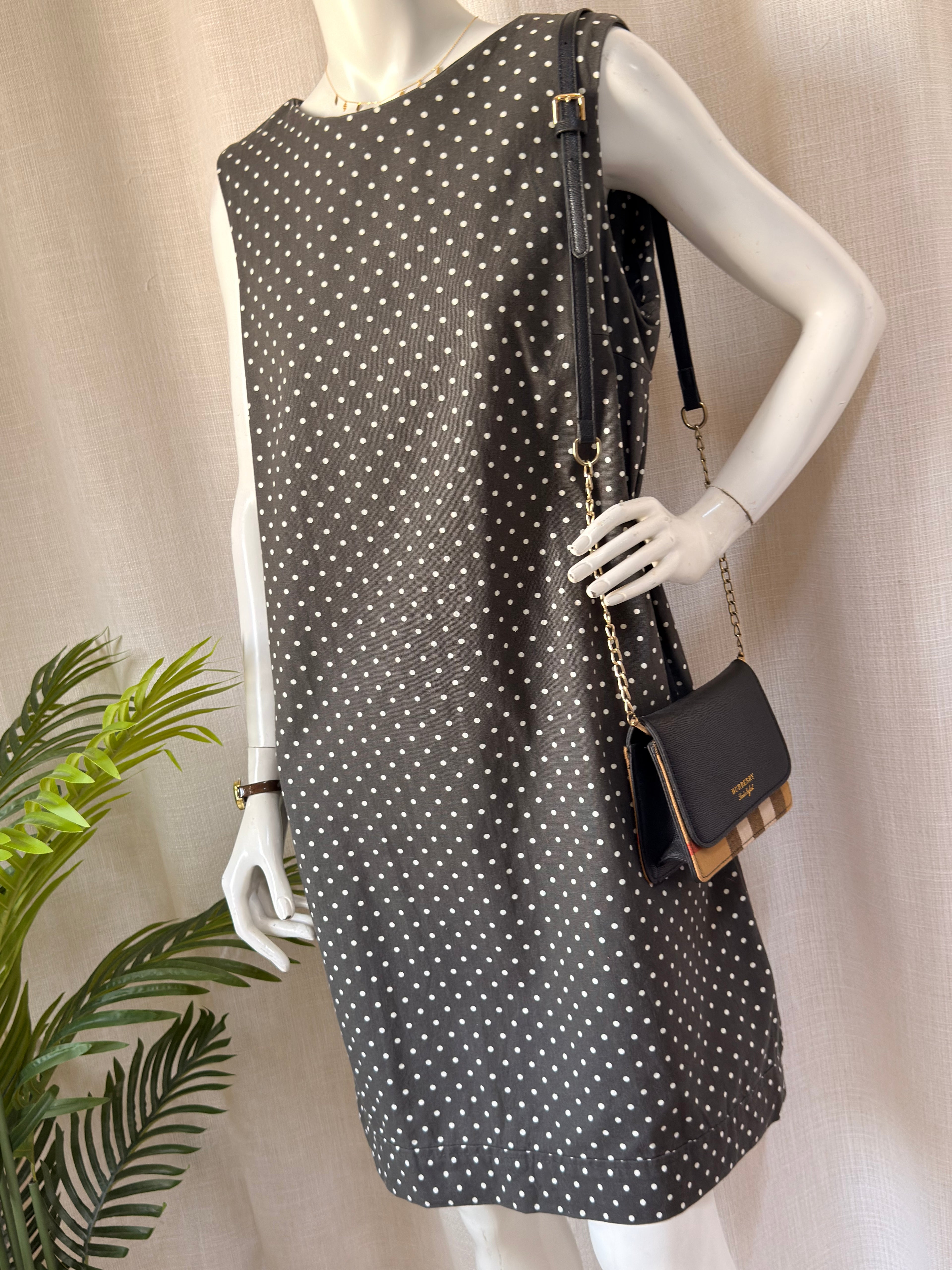 Polka Dot Linen-Blend Shift Dress | Sleeveless | UK 16
