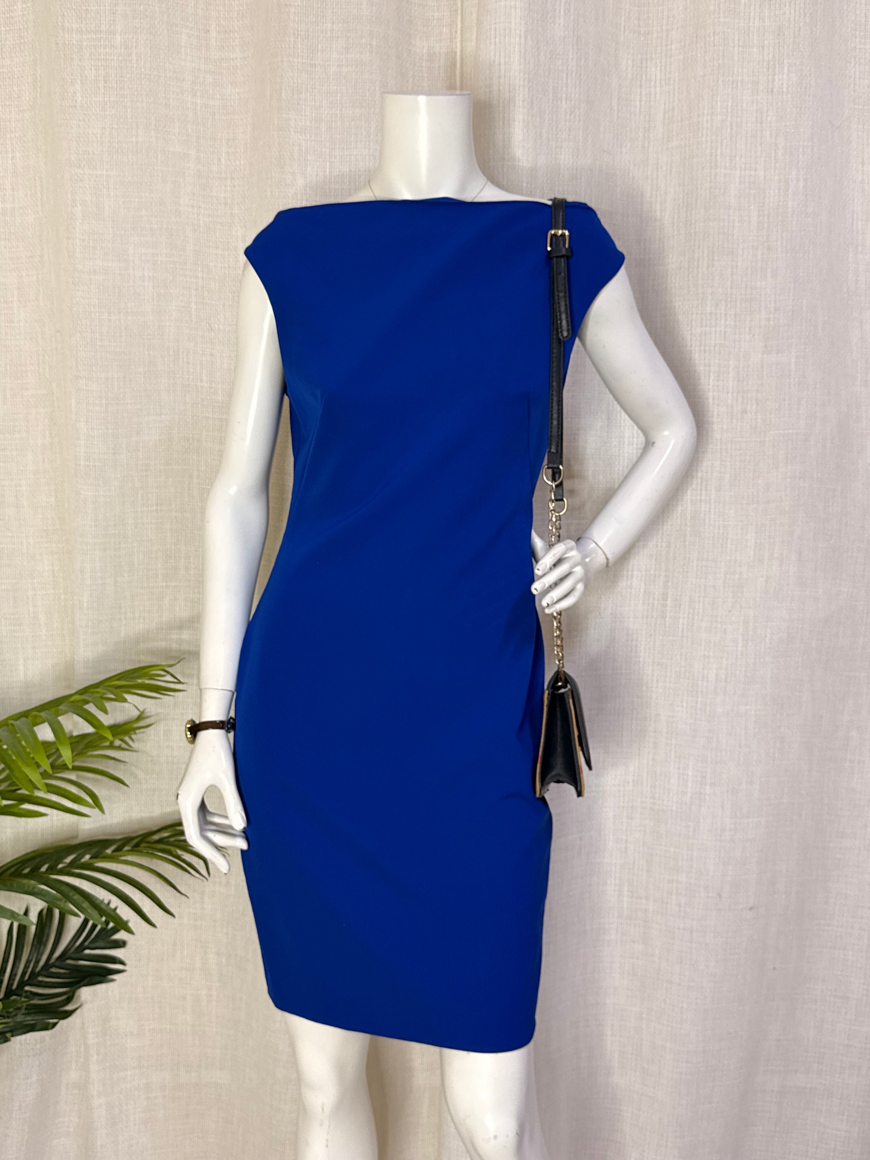 Zara Woman Royal Blue Asymmetric Boat Neck Crepe Midi Dress – Size M / UK 10