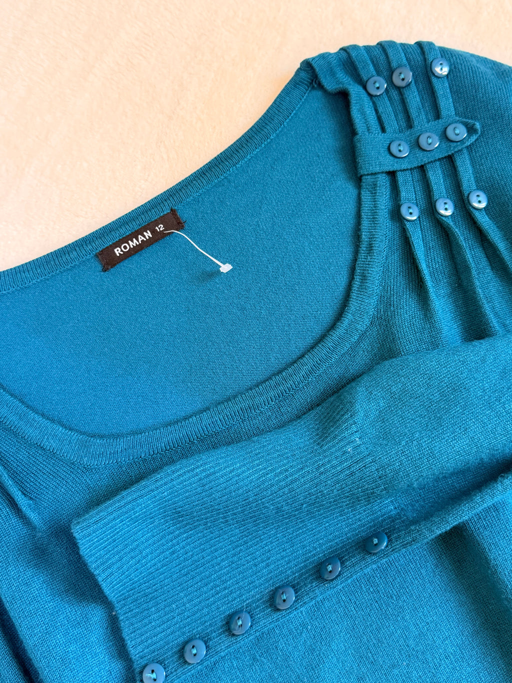 Roman Teal Button-Detail Knit Top | UK 12