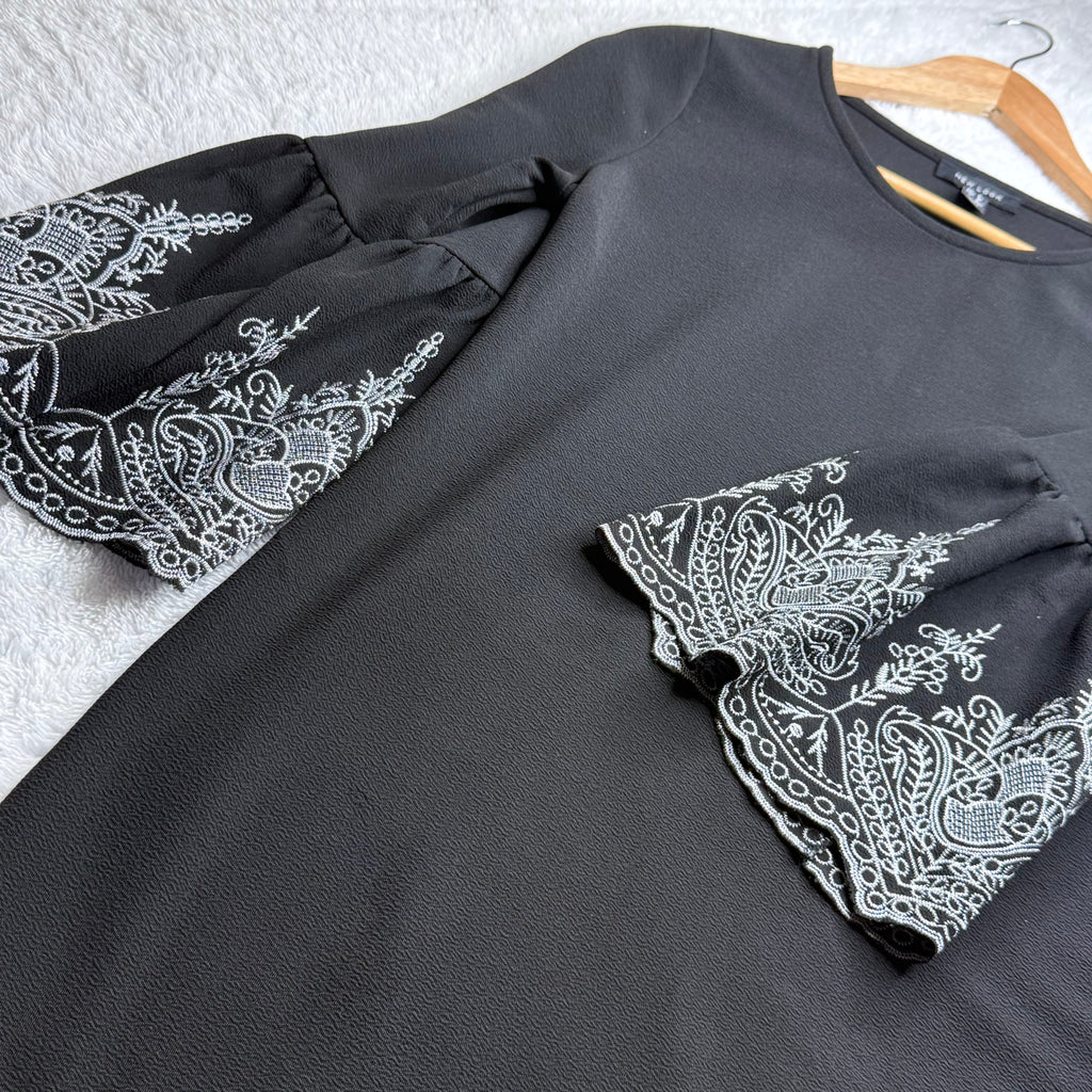 New Look Black Dress with Embroidered Bell Sleeves