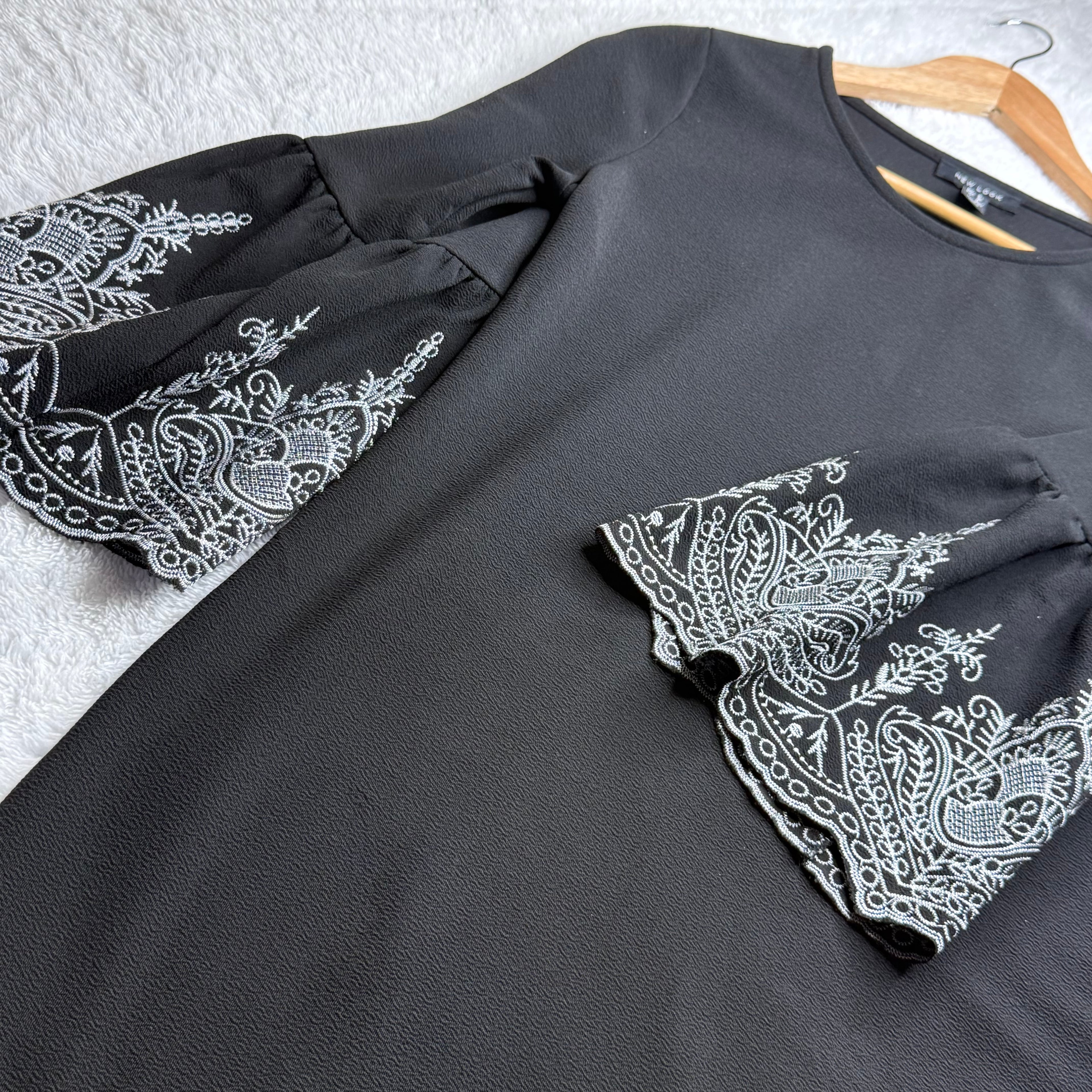 New Look Black Dress with Embroidered Bell Sleeves