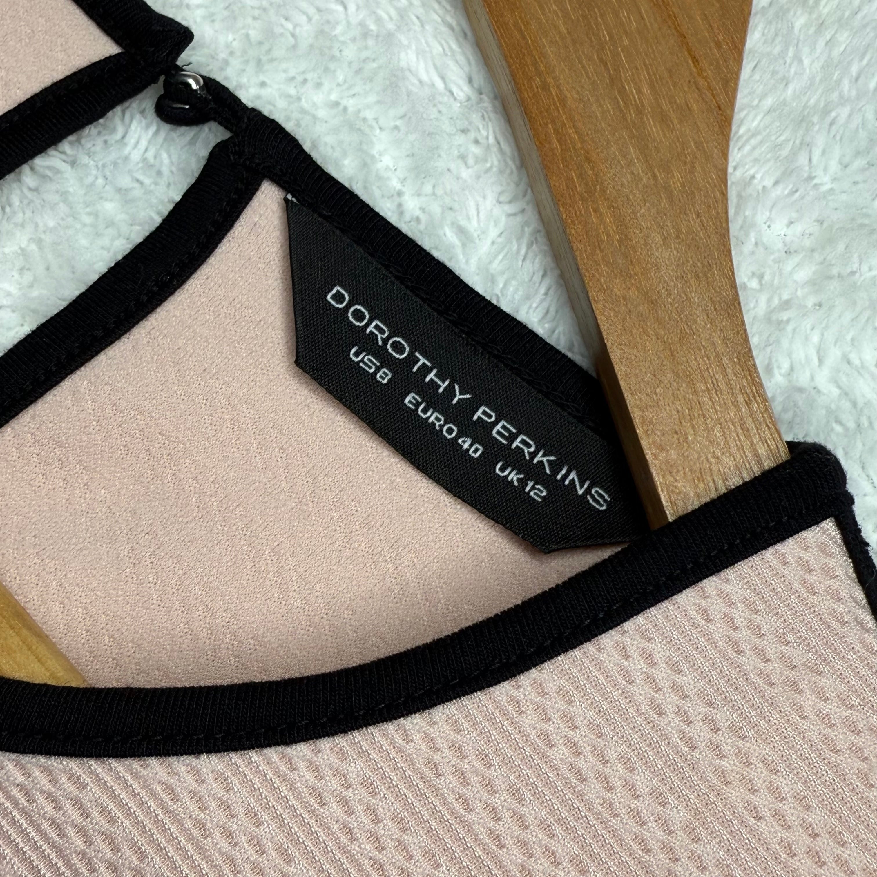 Dorothy Perkins Pink Textured Short-Sleeve Dress with Black Trim