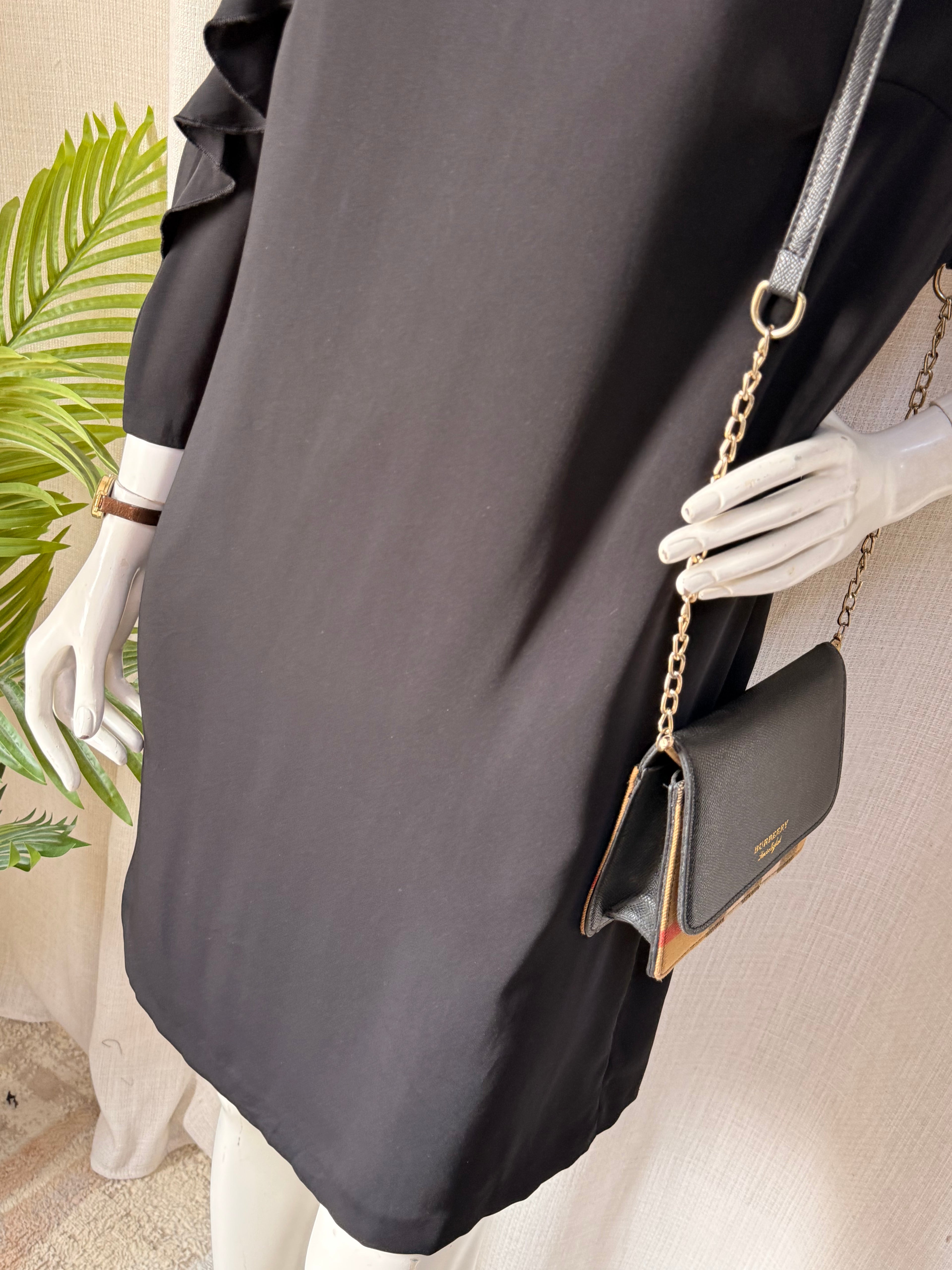F&F Black Cold Shoulder Ruffle Shift Dress – UK 10 | Elegant Party & Evening Dress