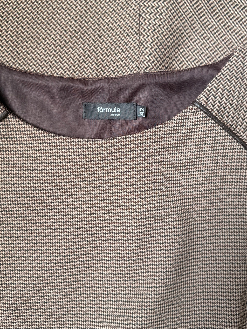 Fórmula Joven Brown Houndstooth Mini Dress | Tailored Shift | Size 42
