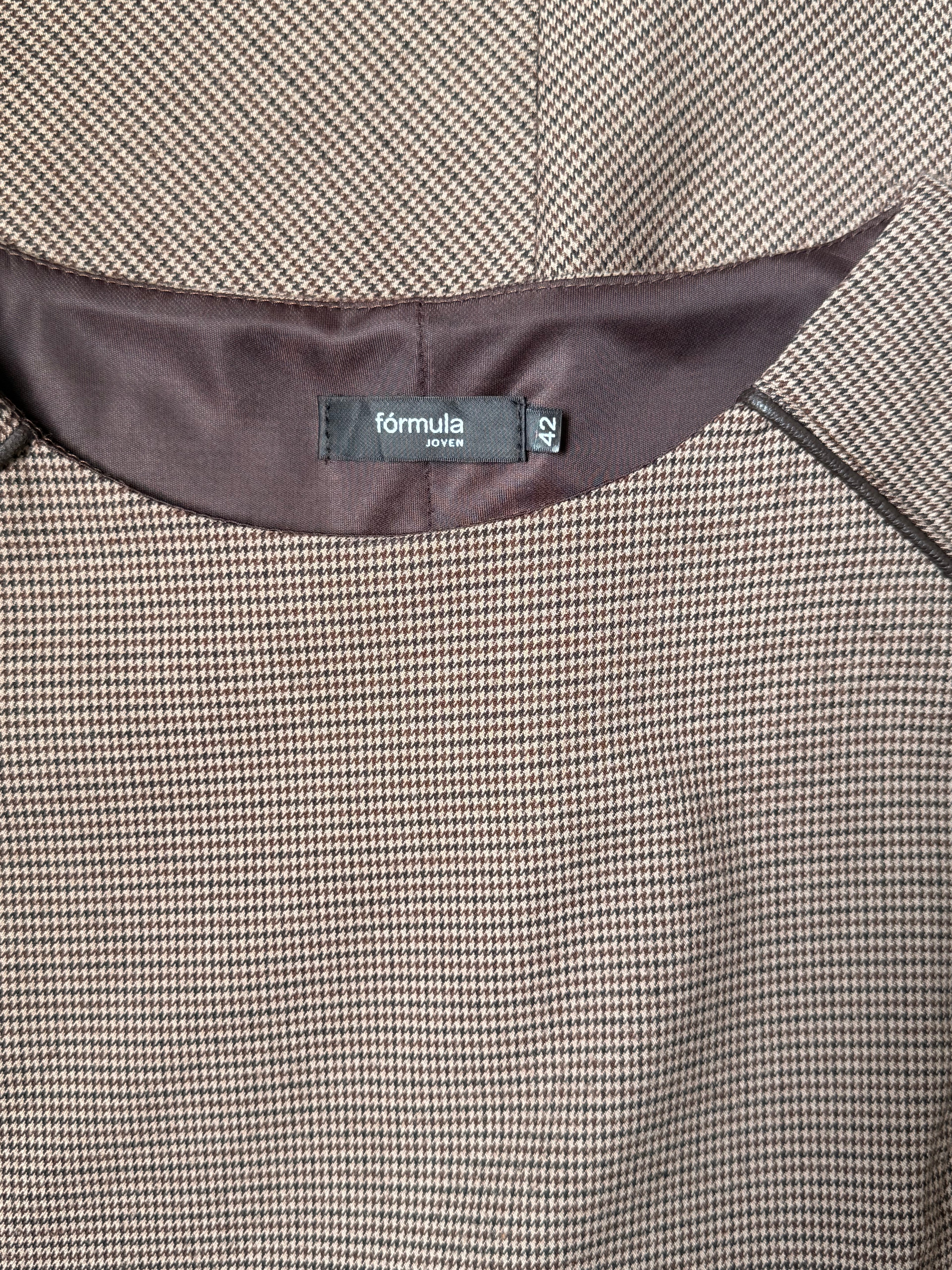 Fórmula Joven Brown Houndstooth Mini Dress | Tailored Shift | Size 42