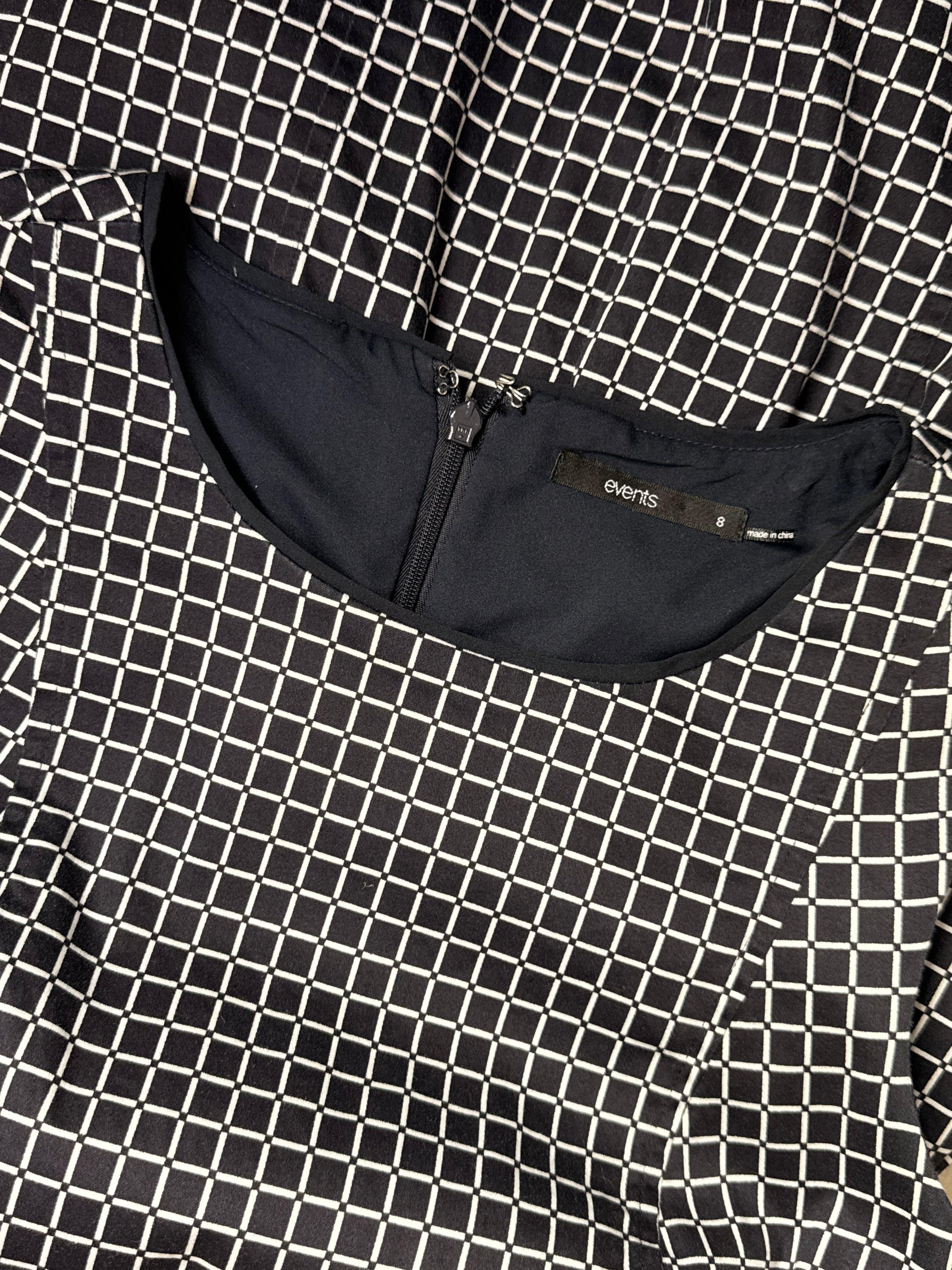 Events Black & White Grid Check Sleeveless Shift Dress – Size 8 | Small