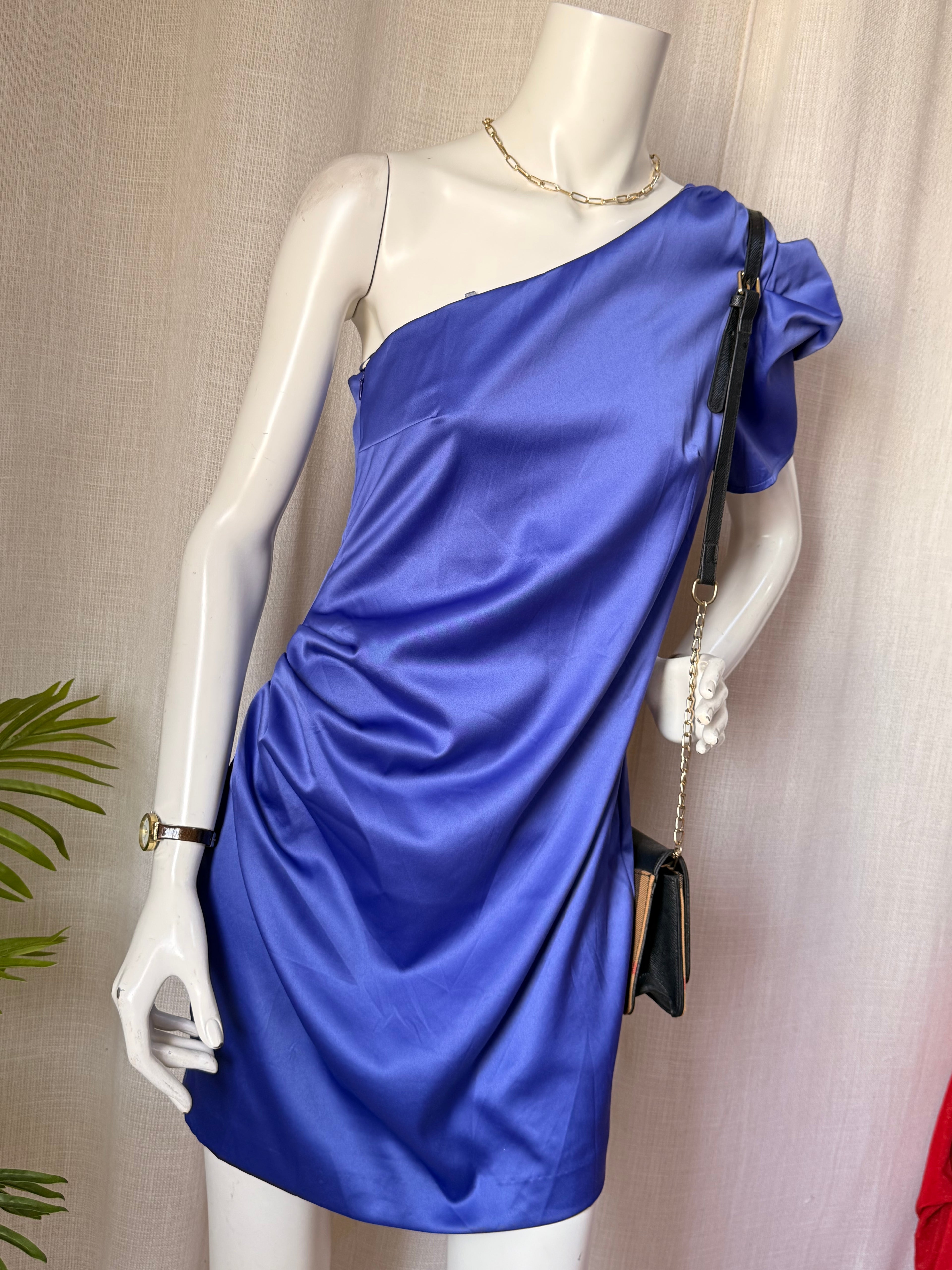 River Island Navy Satin One-Shoulder Mini Dress NWT - UK 14