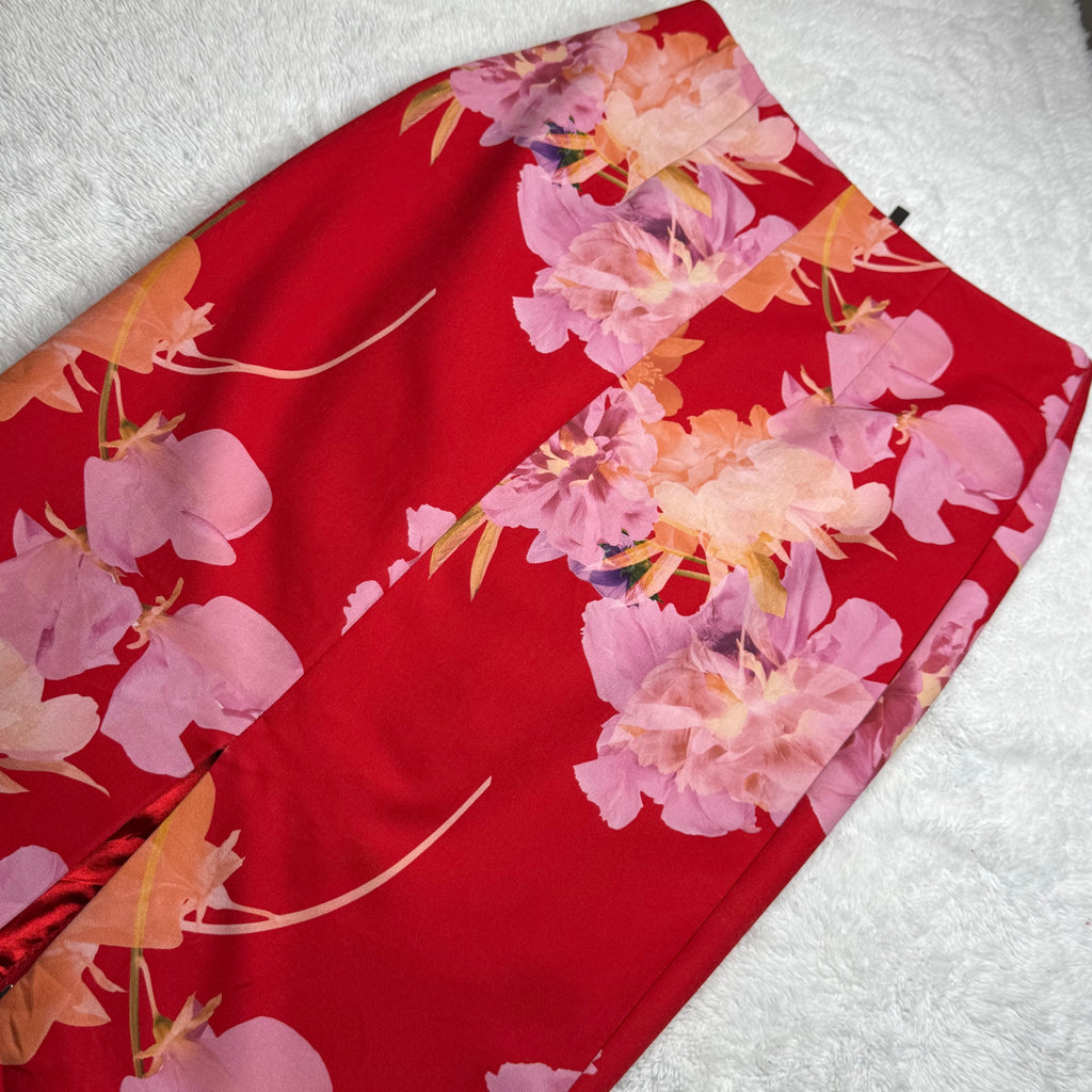 Portmans Red Floral Pencil Skirt (Small)