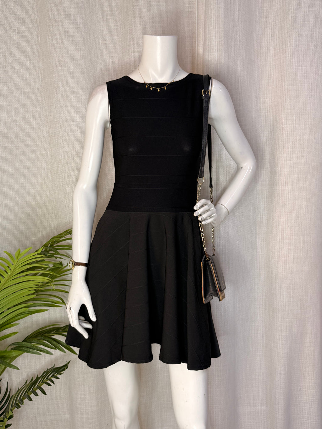 Miss Sassy Black Bandage Sleeveless Fit & Flare Mini Dress | Small