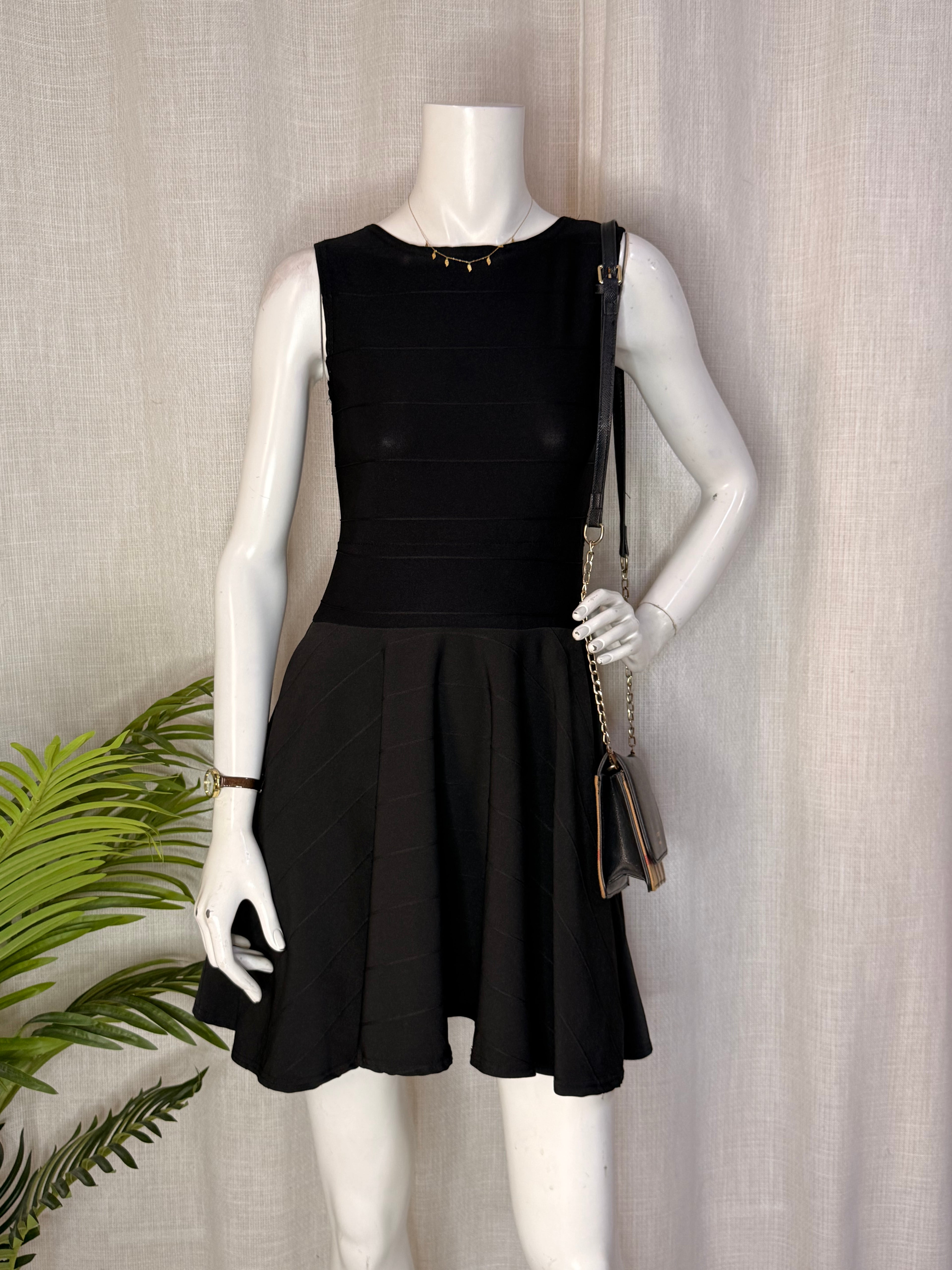 Miss Sassy Black Bandage Sleeveless Fit & Flare Mini Dress | Small