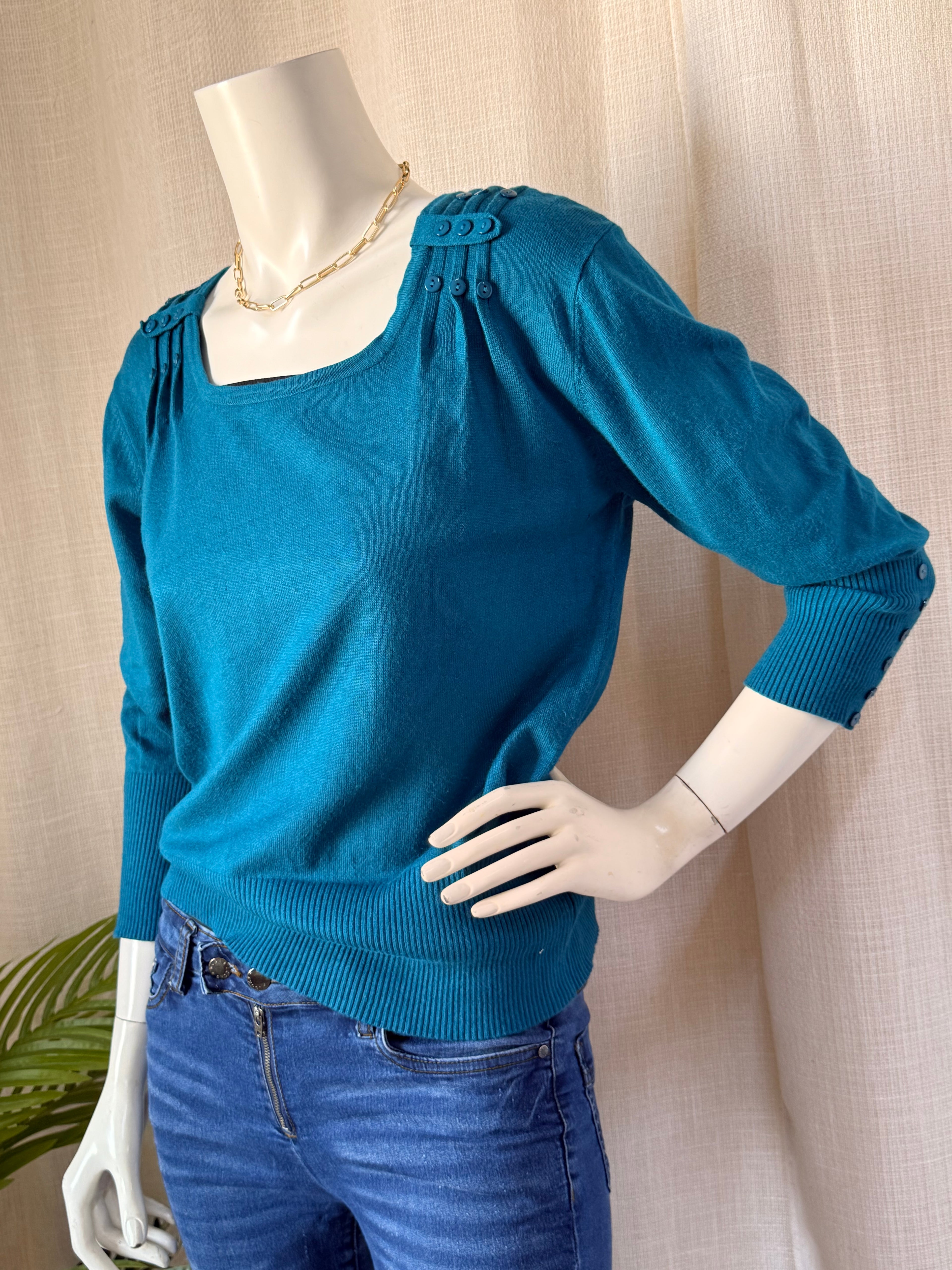 Roman Teal Button-Detail Knit Top | UK 12