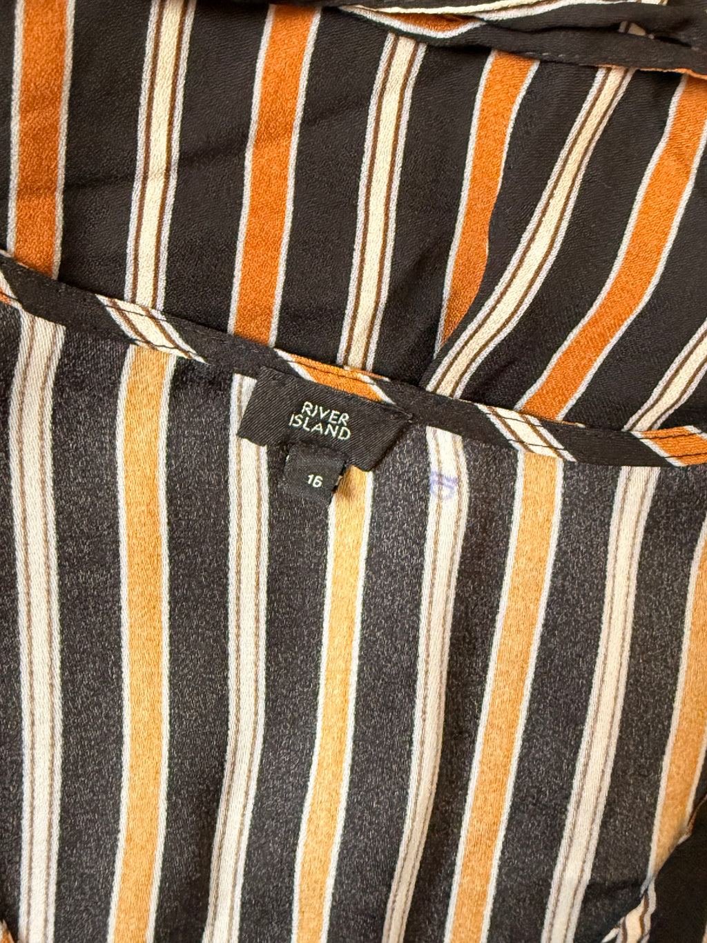 River Island Vertical Stripe Wrap Blouse - Burnt Orange & Black - Size UK 16