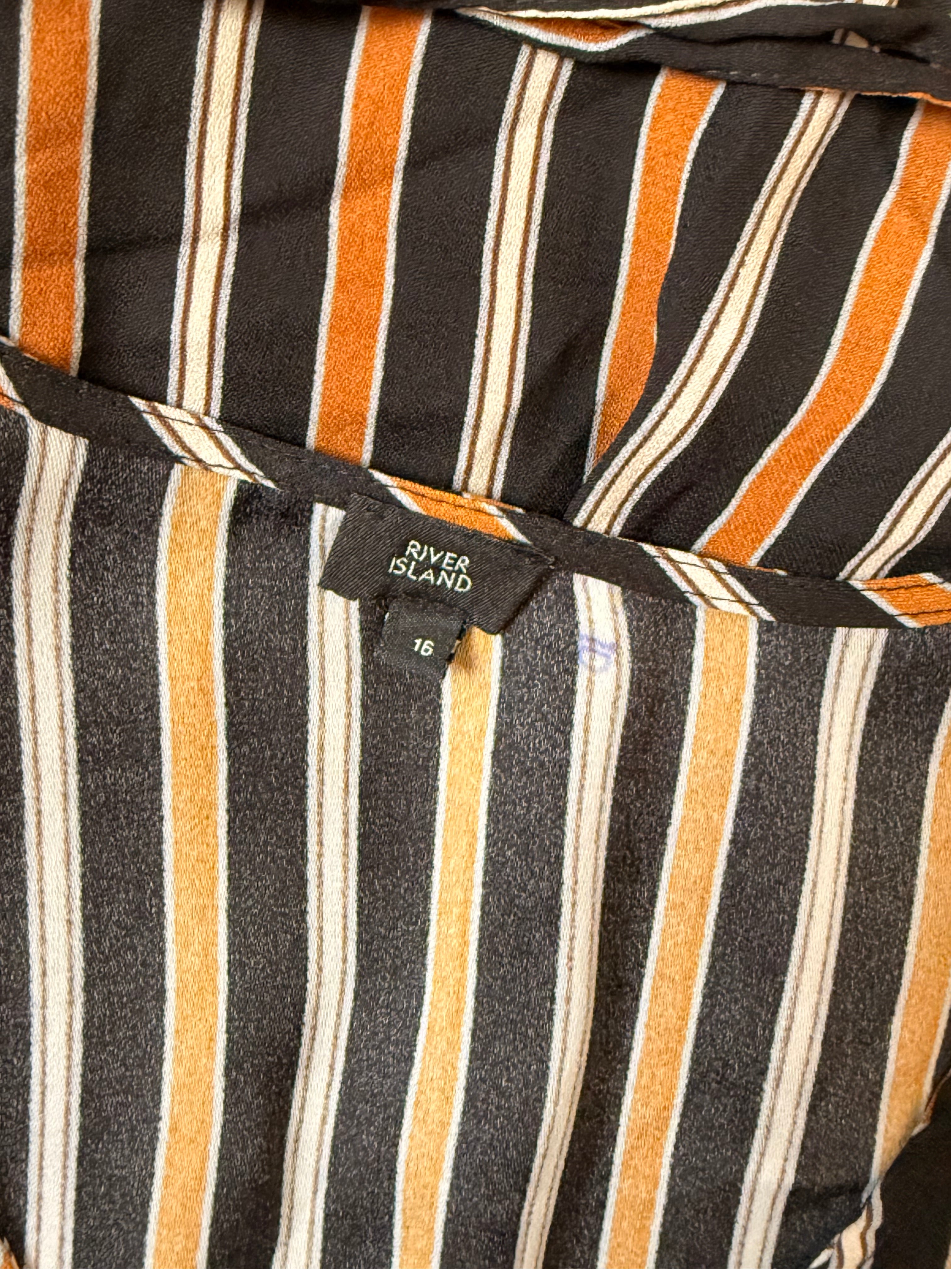River Island Vertical Stripe Wrap Blouse - Burnt Orange & Black - Size UK 16