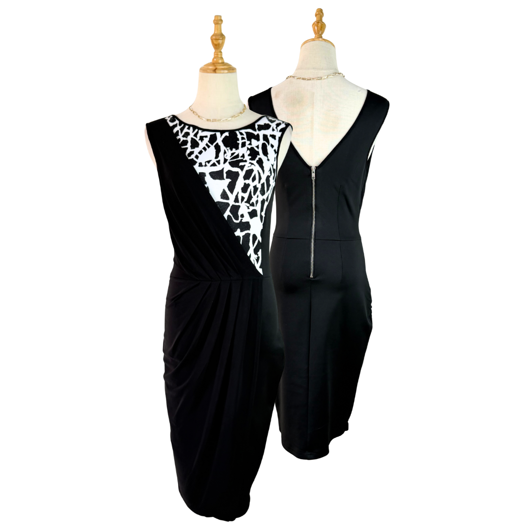 Sleek LIPSY LONDON Black & White Bodycon Dress - Preloved UK 10