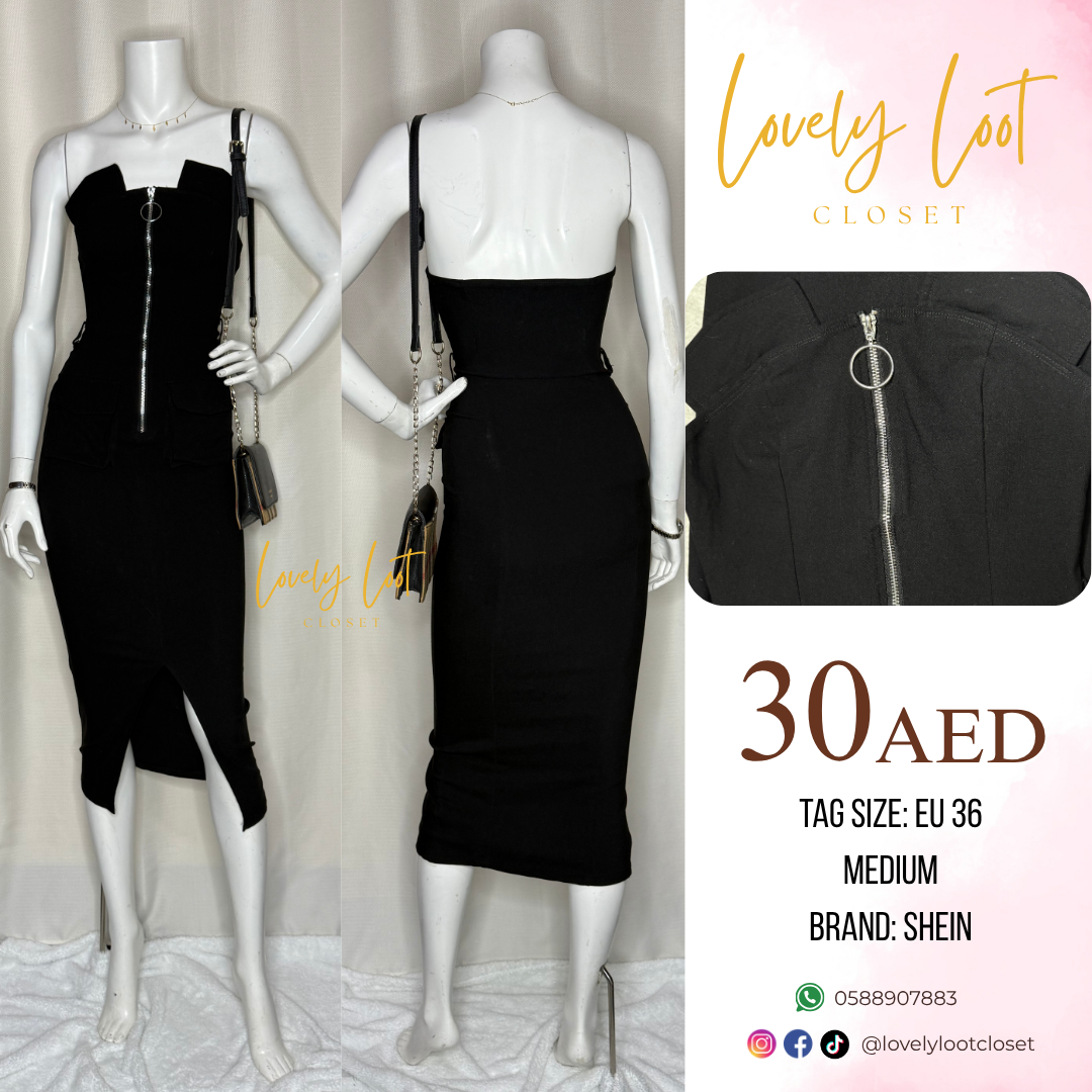 Shein Black Bustier Midi Dress (EU 36 / M)