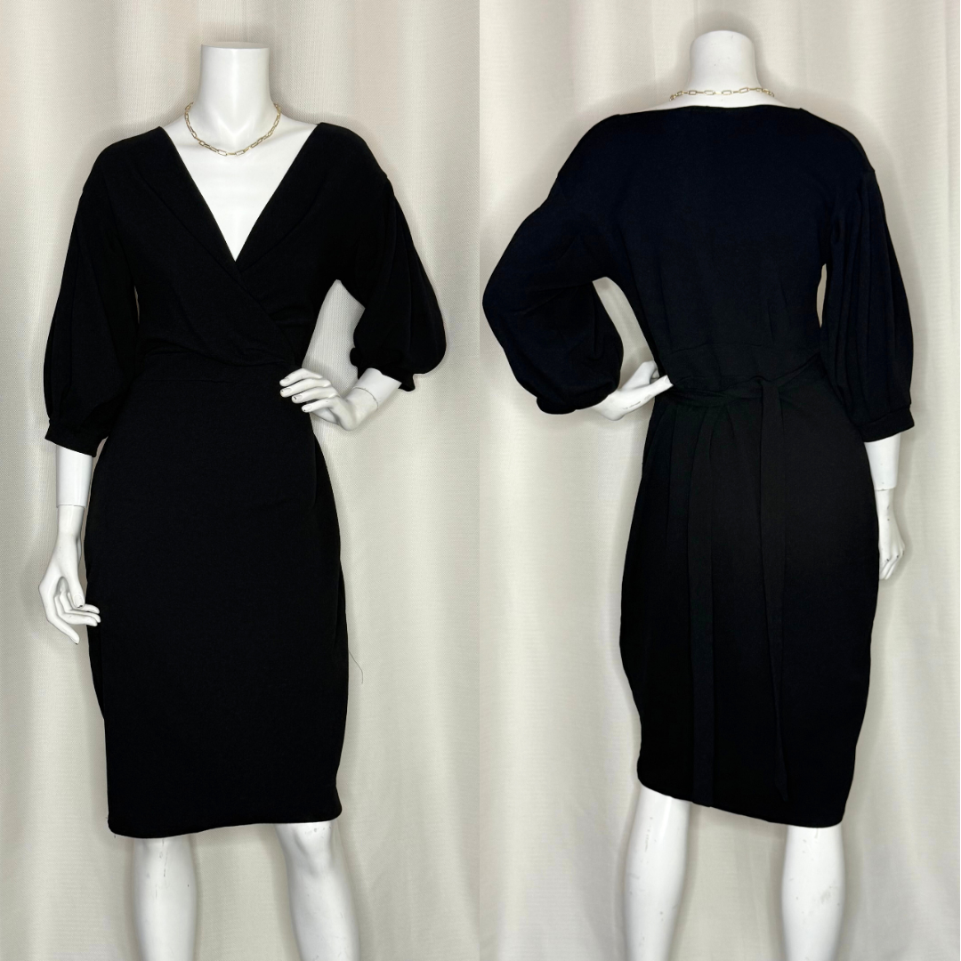Chic Black Wrap Dress with Statement Sleeves (UK18 / 3XL)