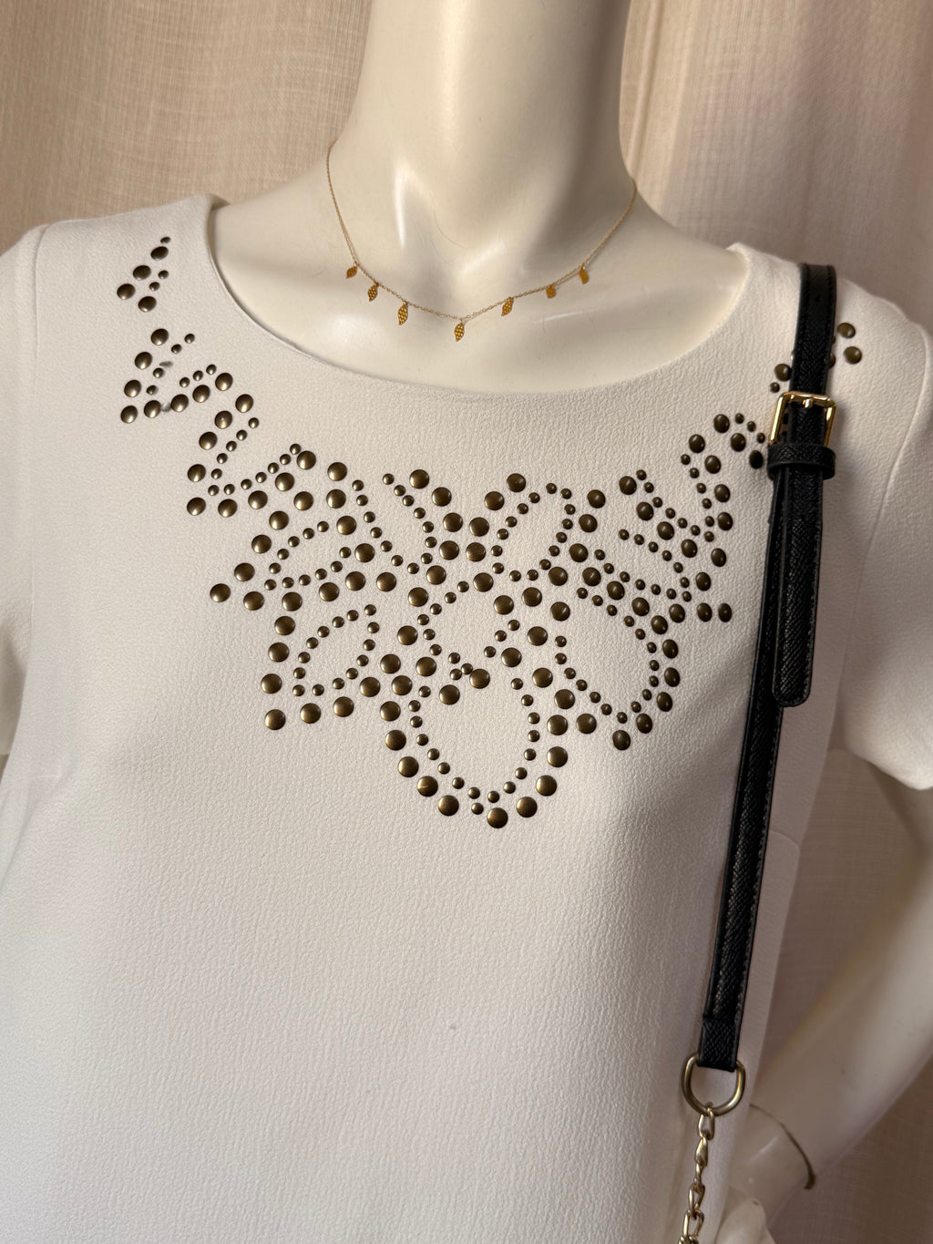 White Studded Crepe Shift Dress (Size L / XL)