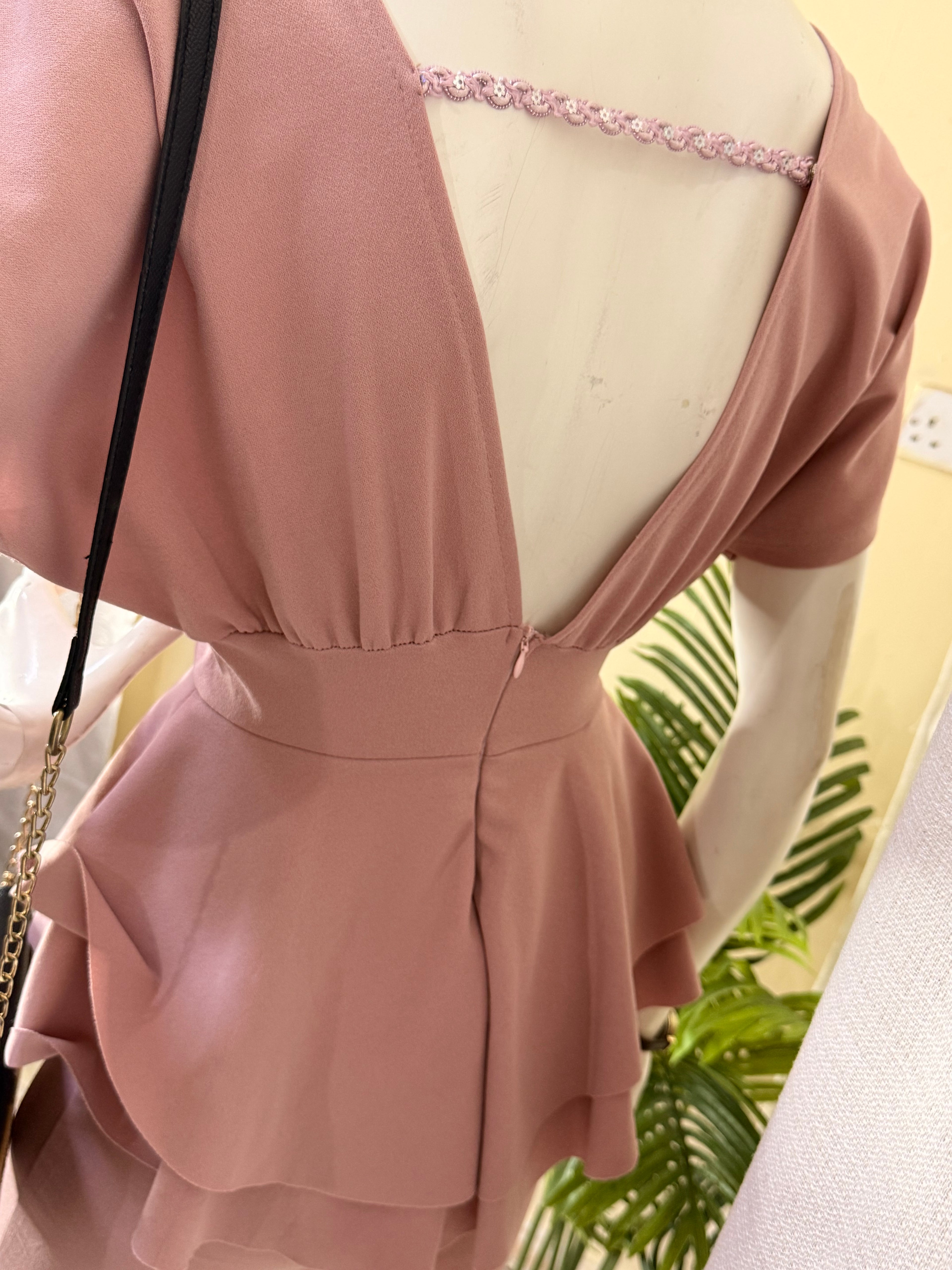 Cherry Moda Blush Pink Peplum V-Neck Midi Dress – Size XS / UK 6