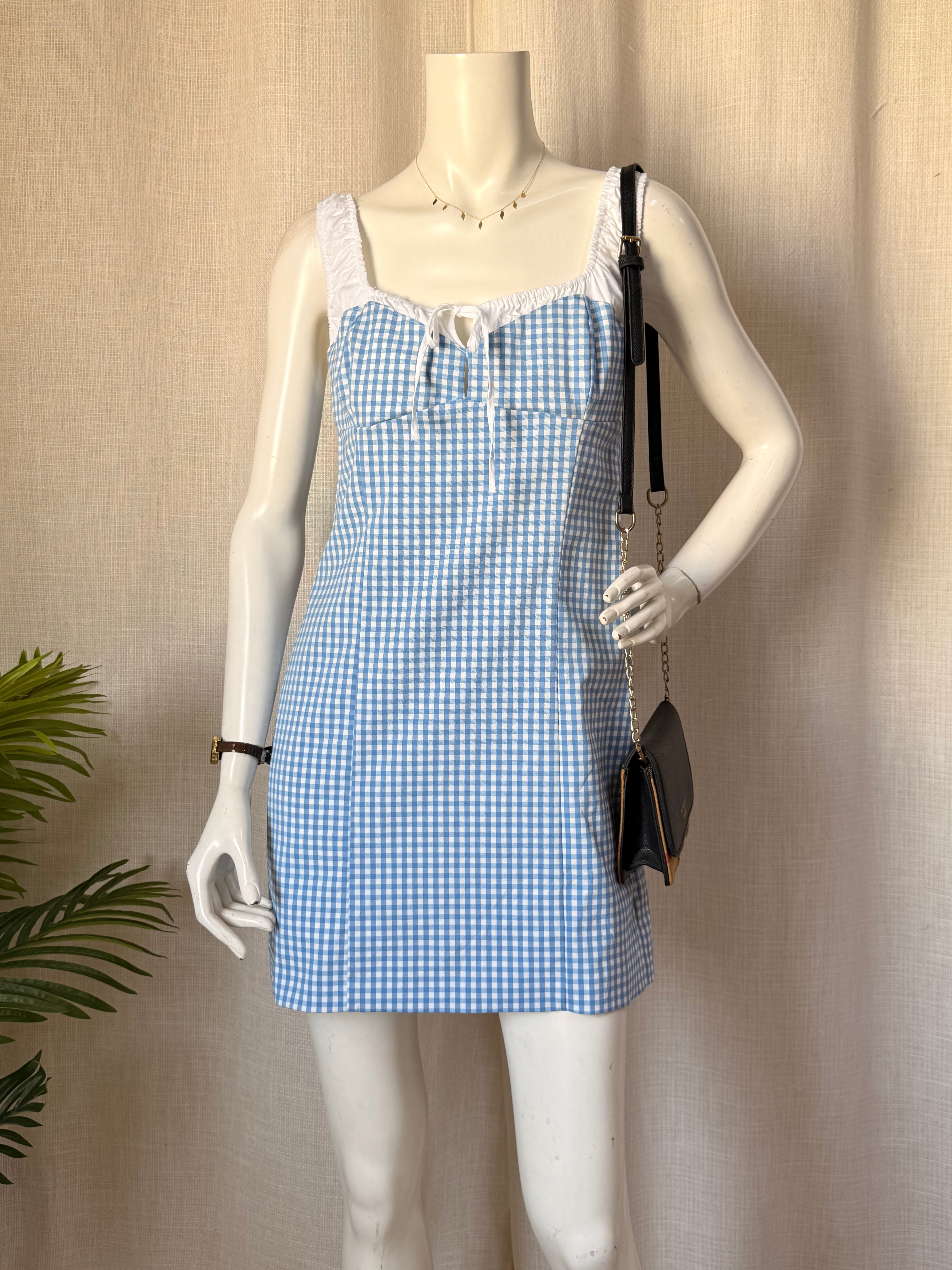Zara Blue Gingham Picnic Mini Dress | Large