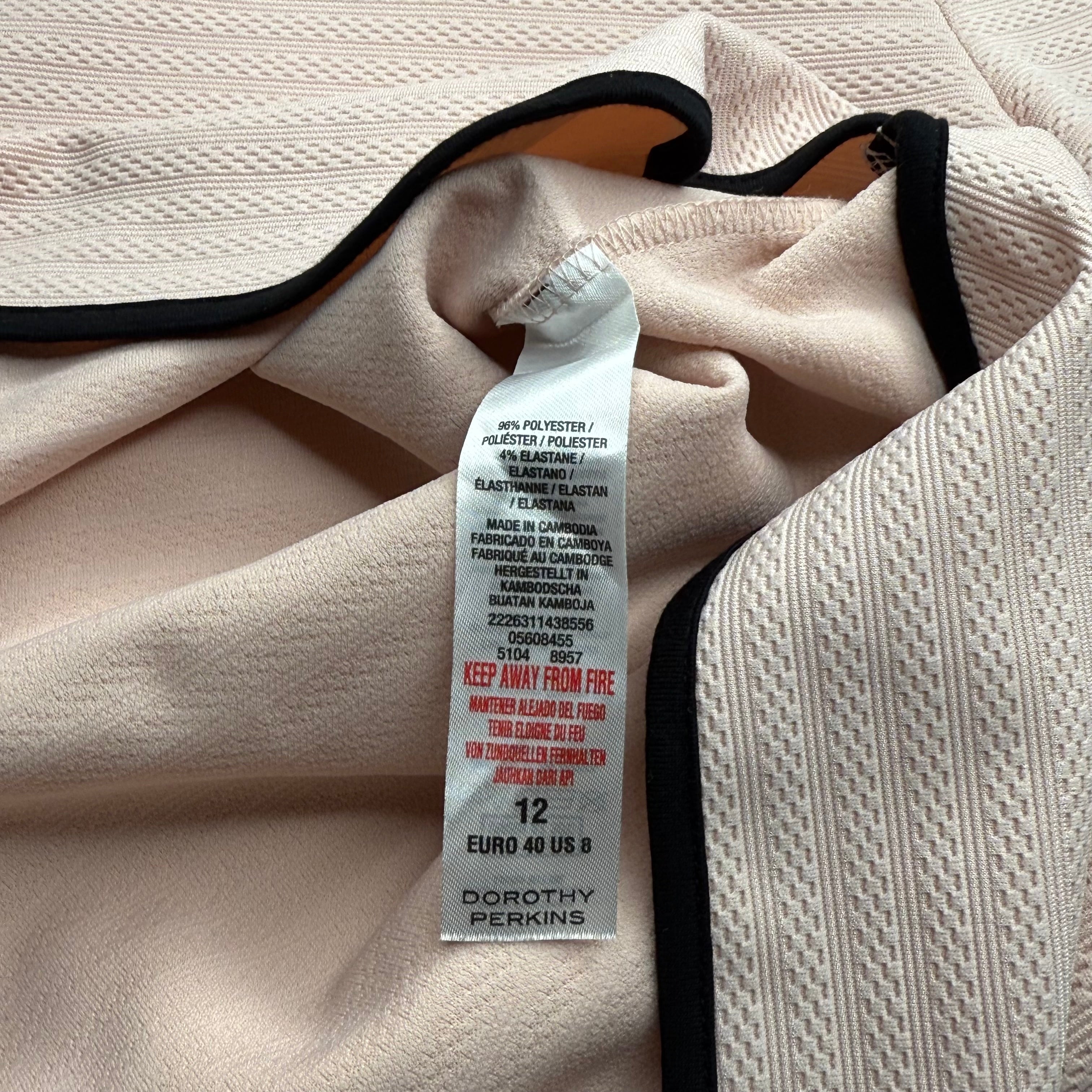 Dorothy Perkins Pink Textured Short-Sleeve Dress with Black Trim