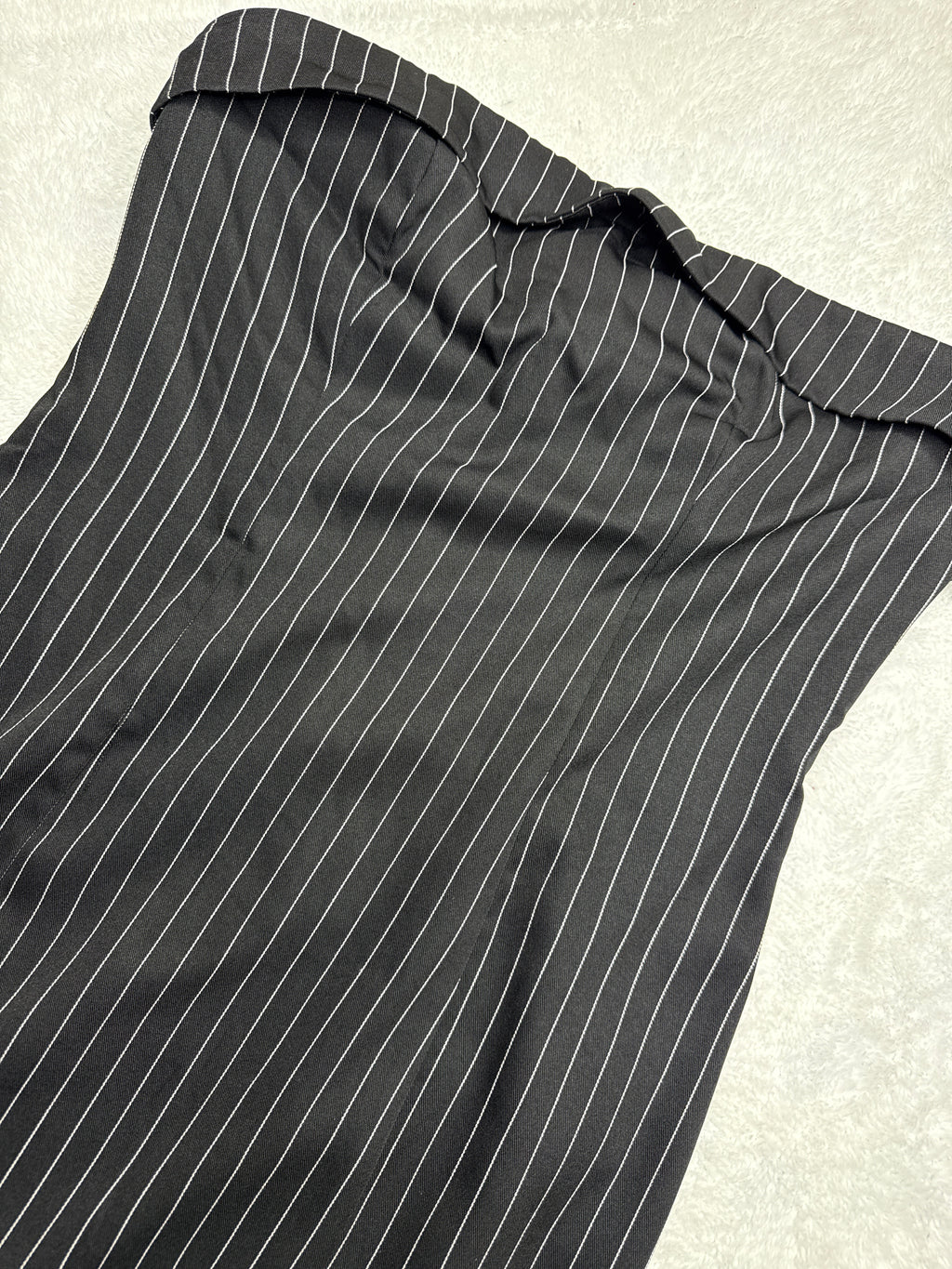 SHEIN Black Pinstripe Strapless Dress (Small)