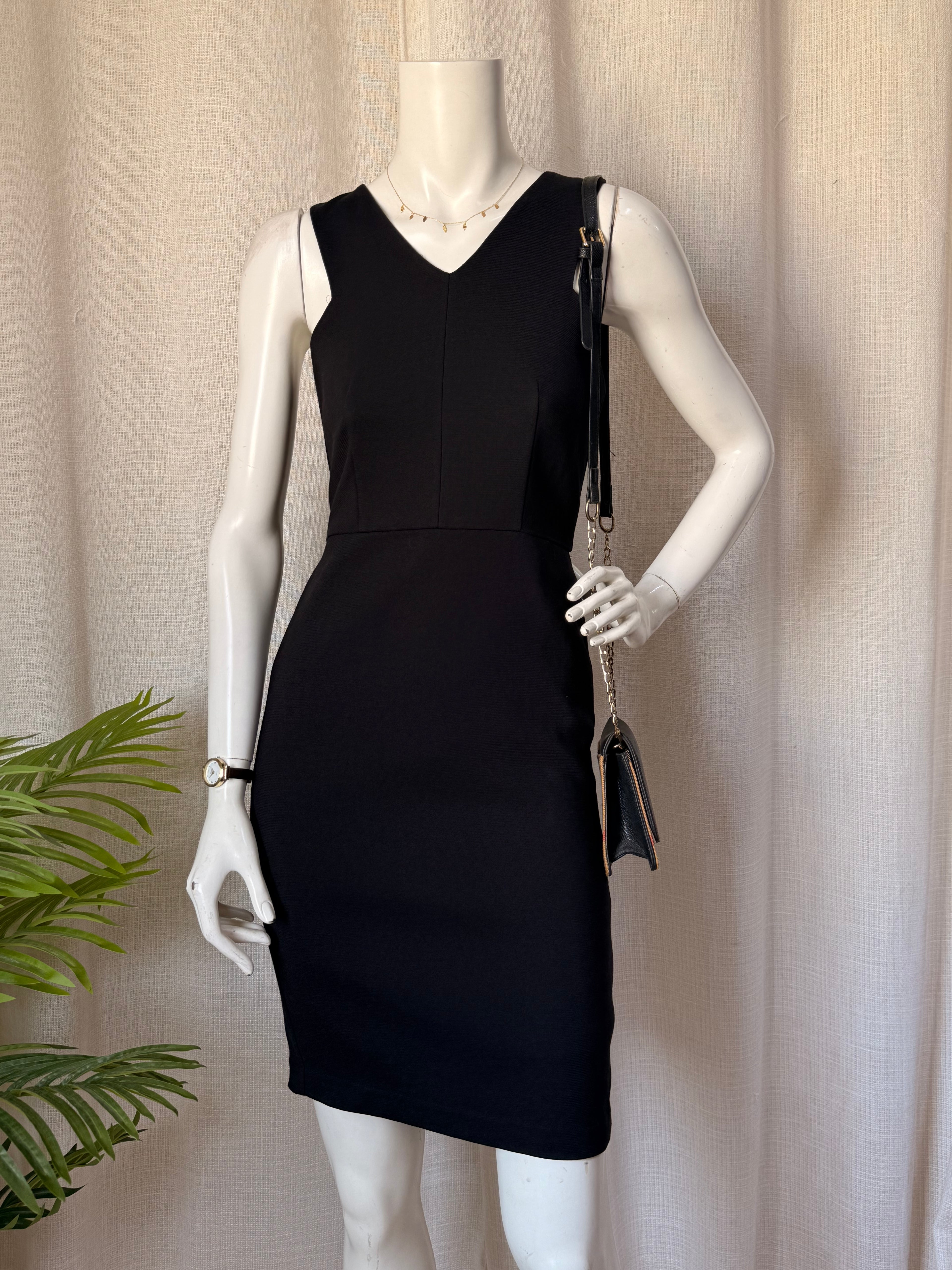 Black V-Neck Bodycon Dress | Exposed Gold Zip Cocktail Dress
