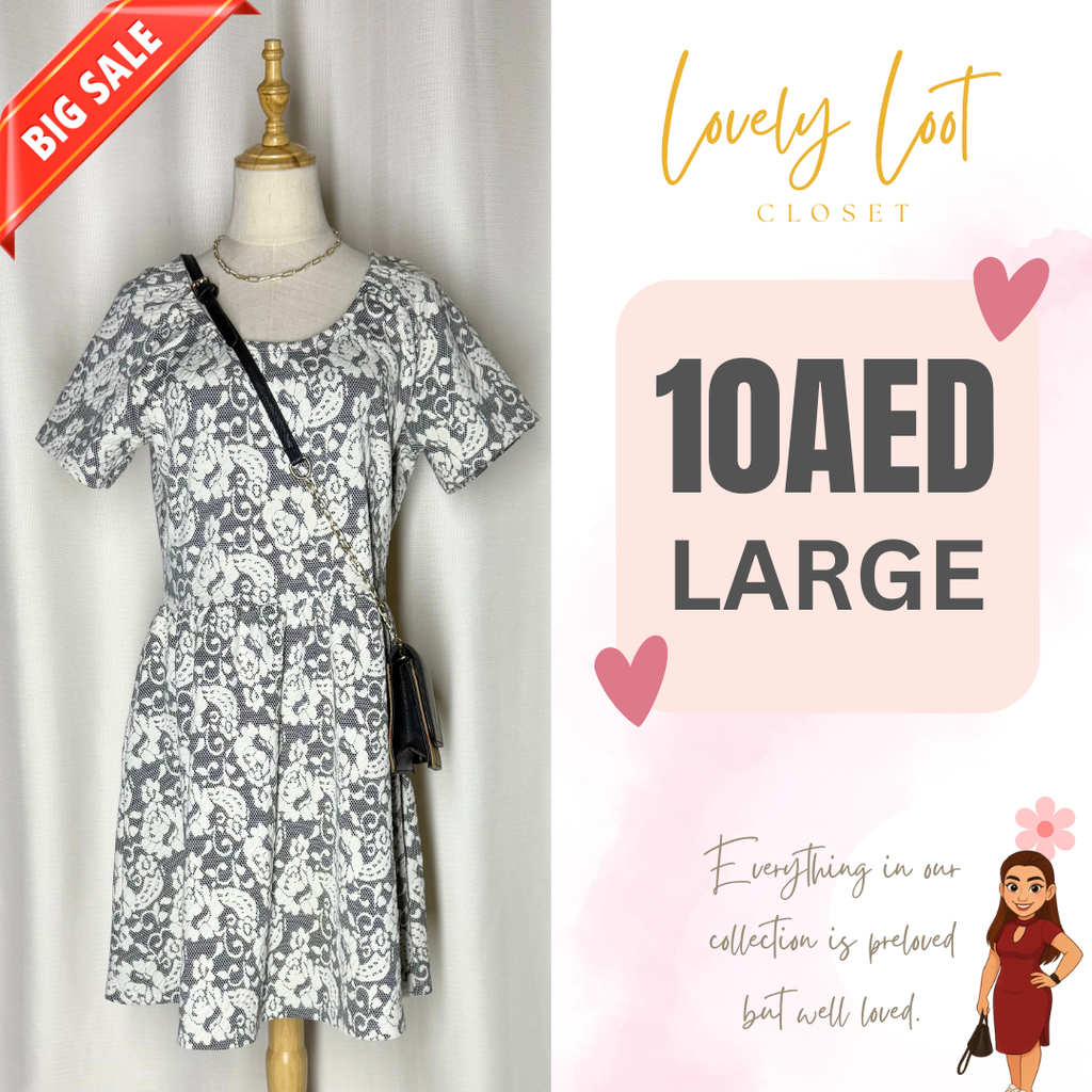 Gray and White Floral Dress (Large)