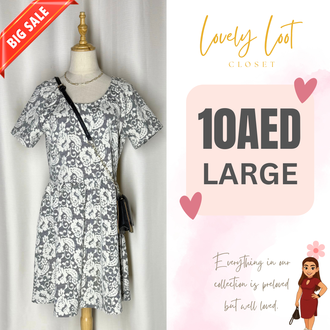 Gray and White Floral Dress (Large)