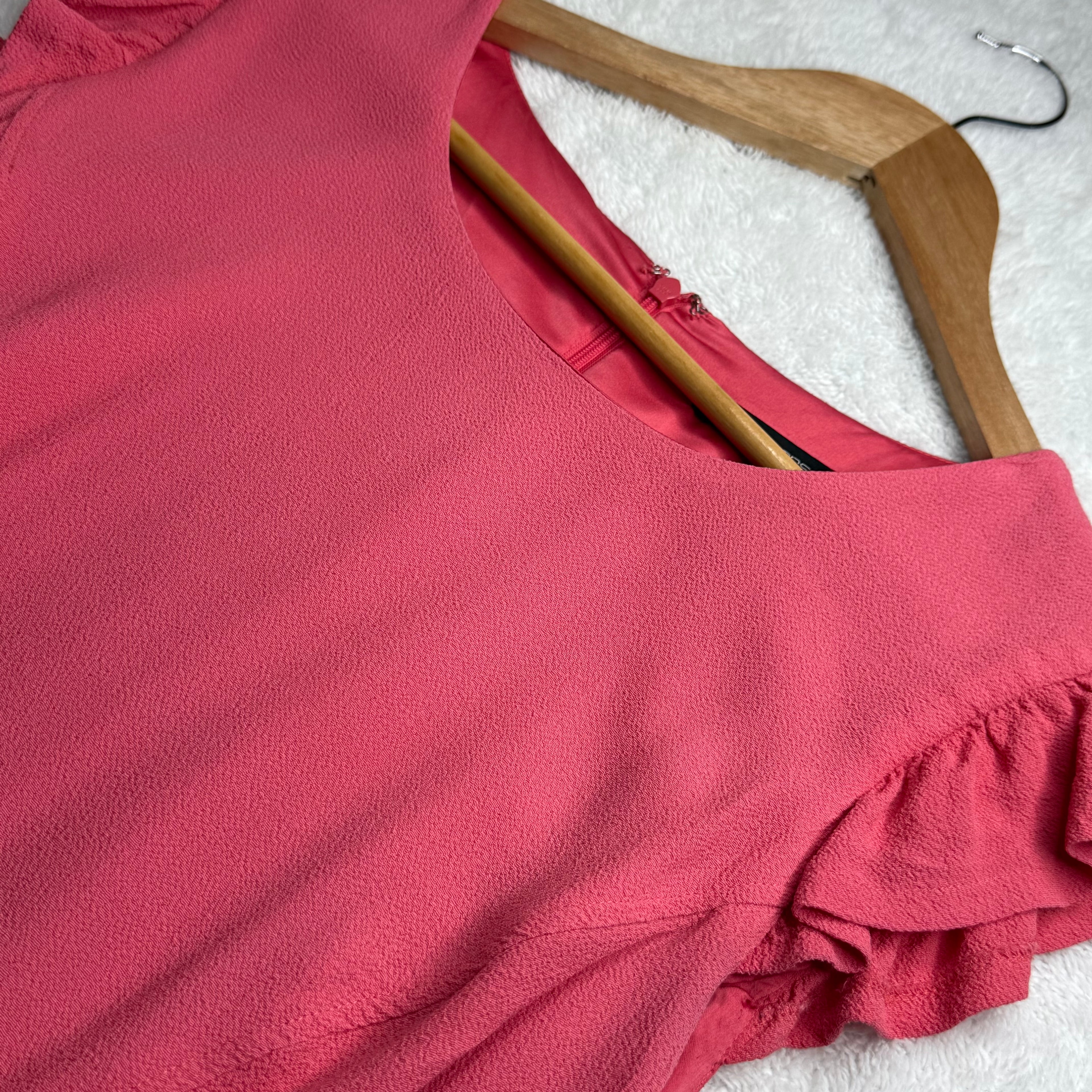 Portmans Pink Peplum Dress with Ruffle Sleeves