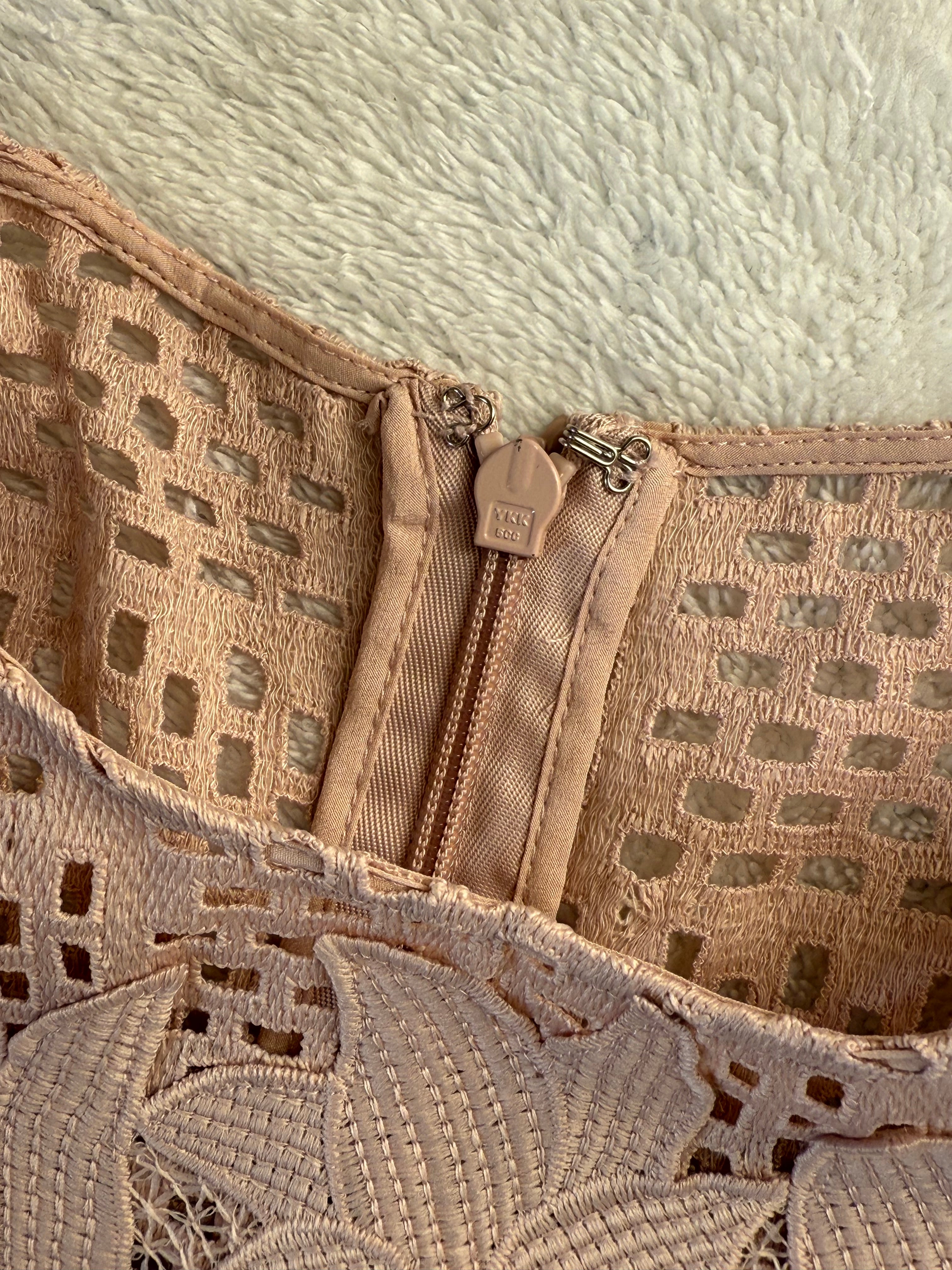 Reiss Nude Crochet Lace Drop Hem Dress | UK 16