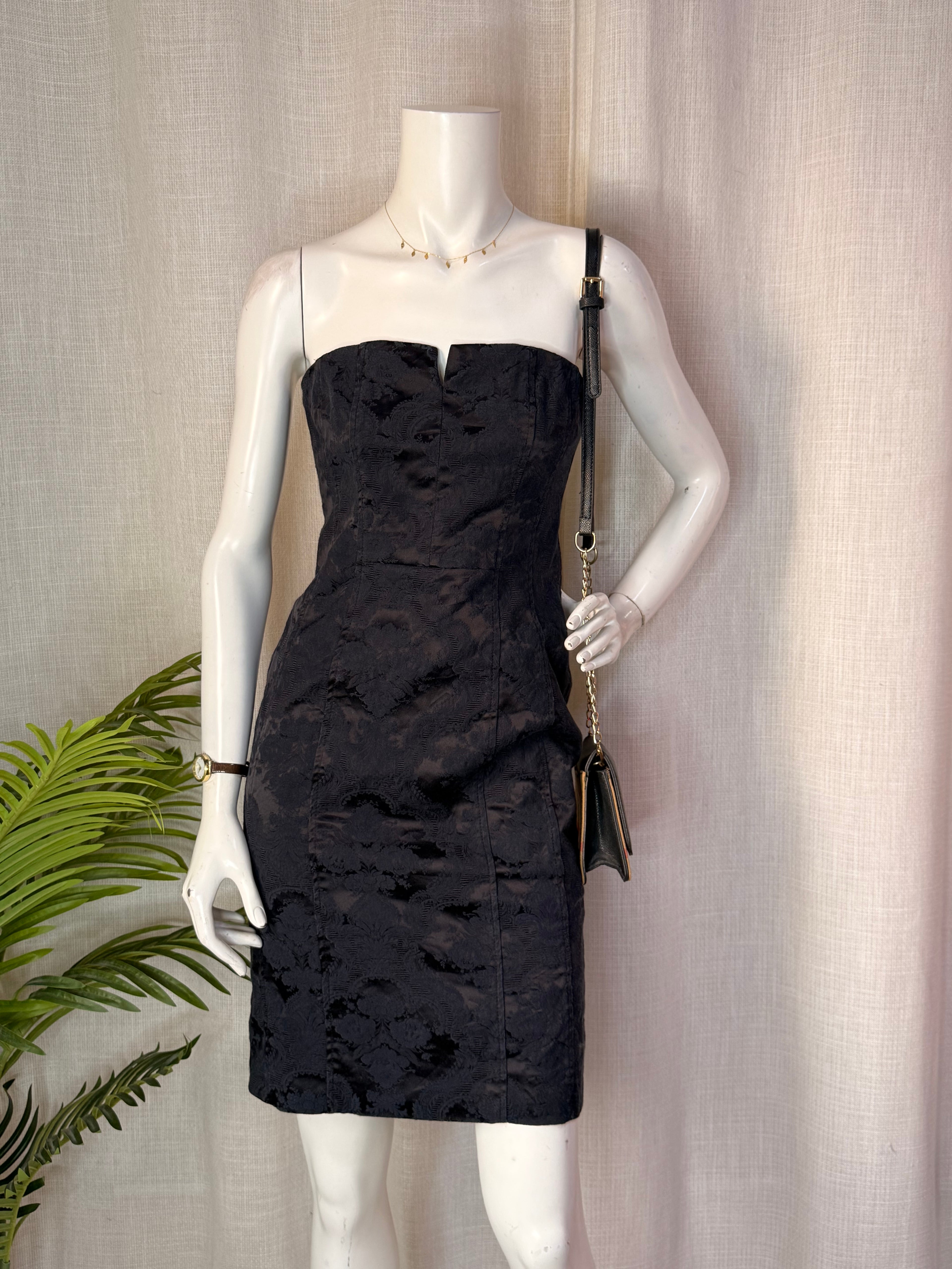 Blanco Black Floral Jacquard Strapless Bodycon Dress – Size Medium | Cocktail & Party Dress