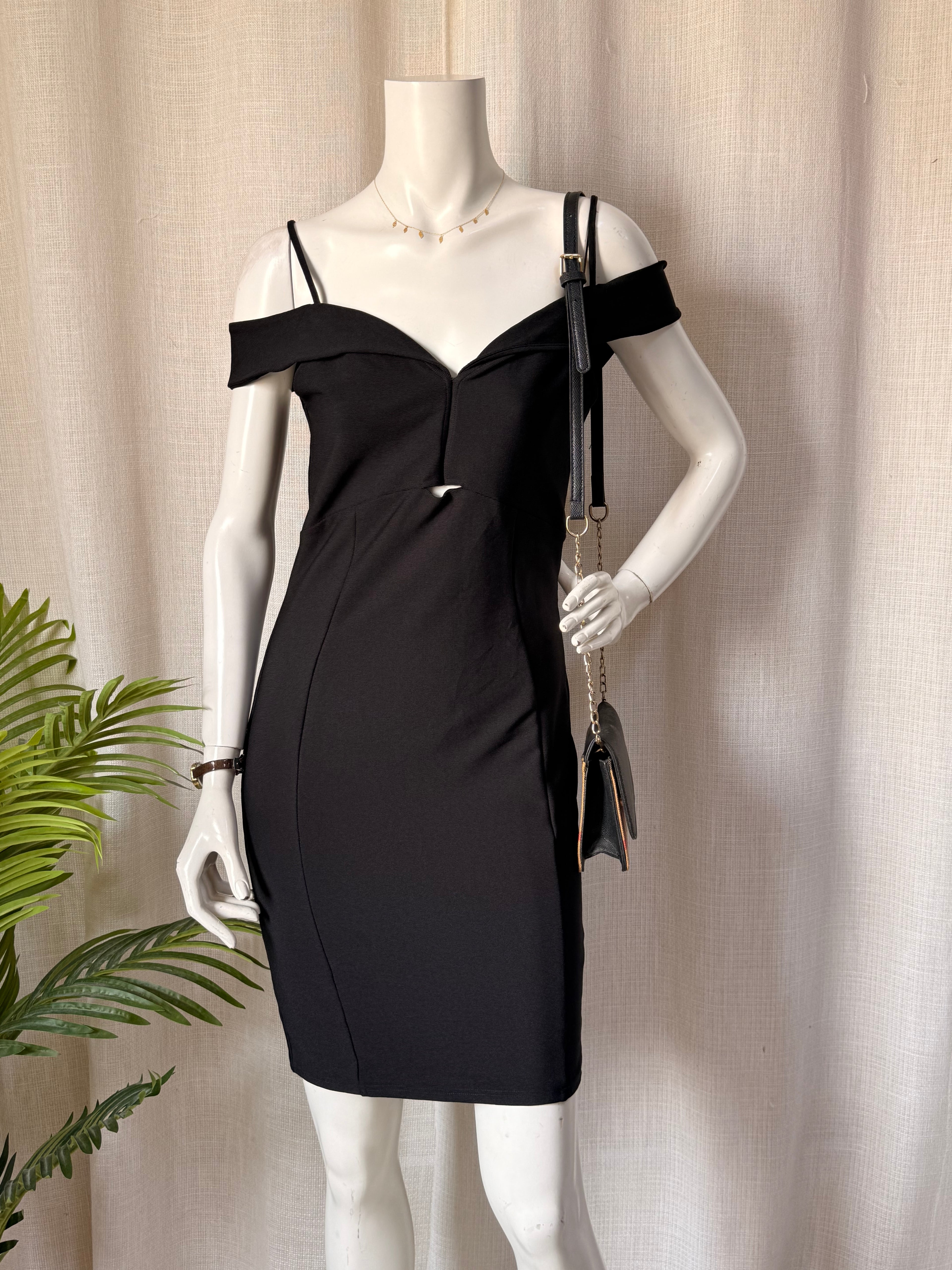 Lipsy London Arlana Black Off-Shoulder Bodycon Mini Dress – UK 8 | Elegant Party Dress