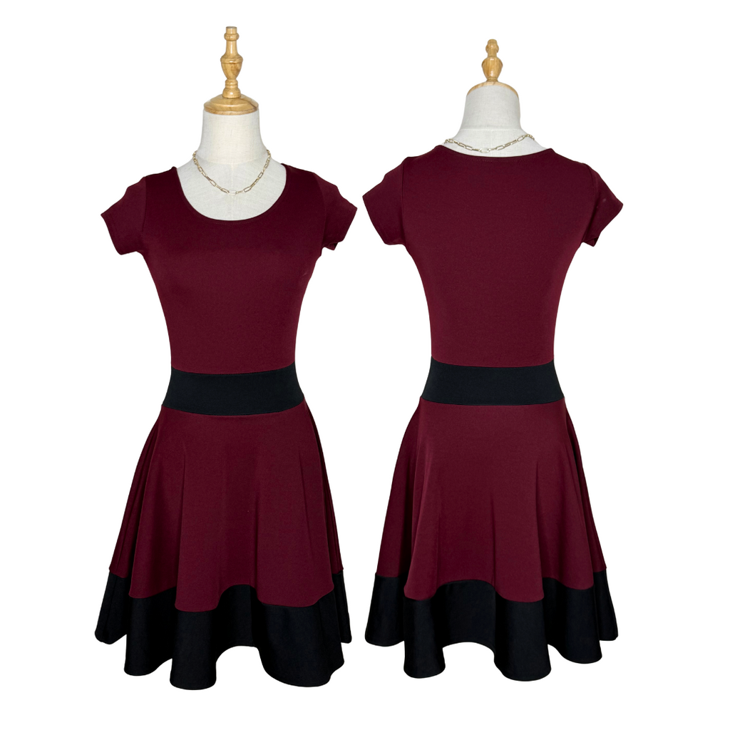 Boohoo Maroon & Black A-Line Dress (UK 8 / Small)
