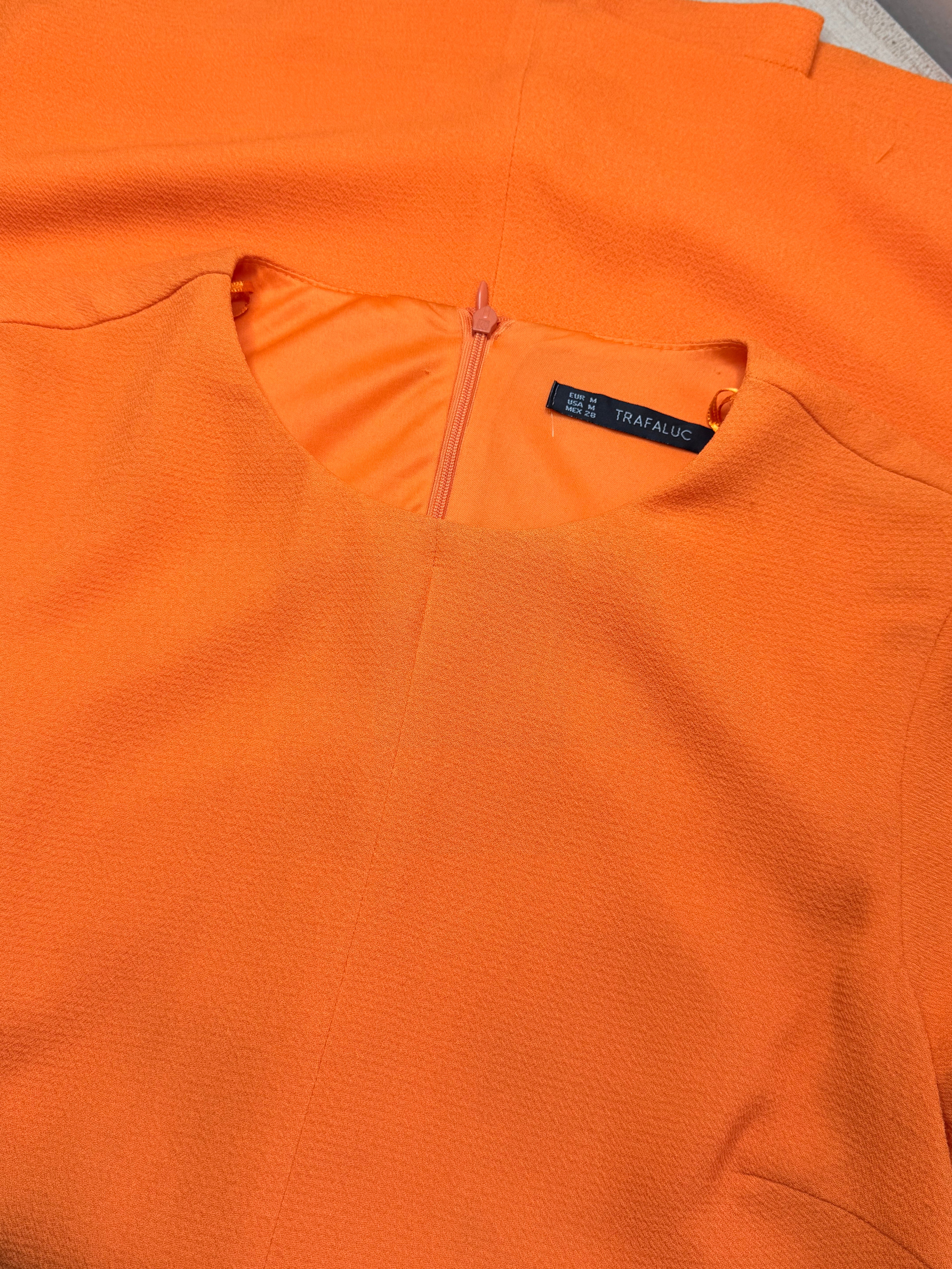 Zara Trafaluc Tangerine Orange Pleated Shift Mini Dress (Size EUR M / USA M)