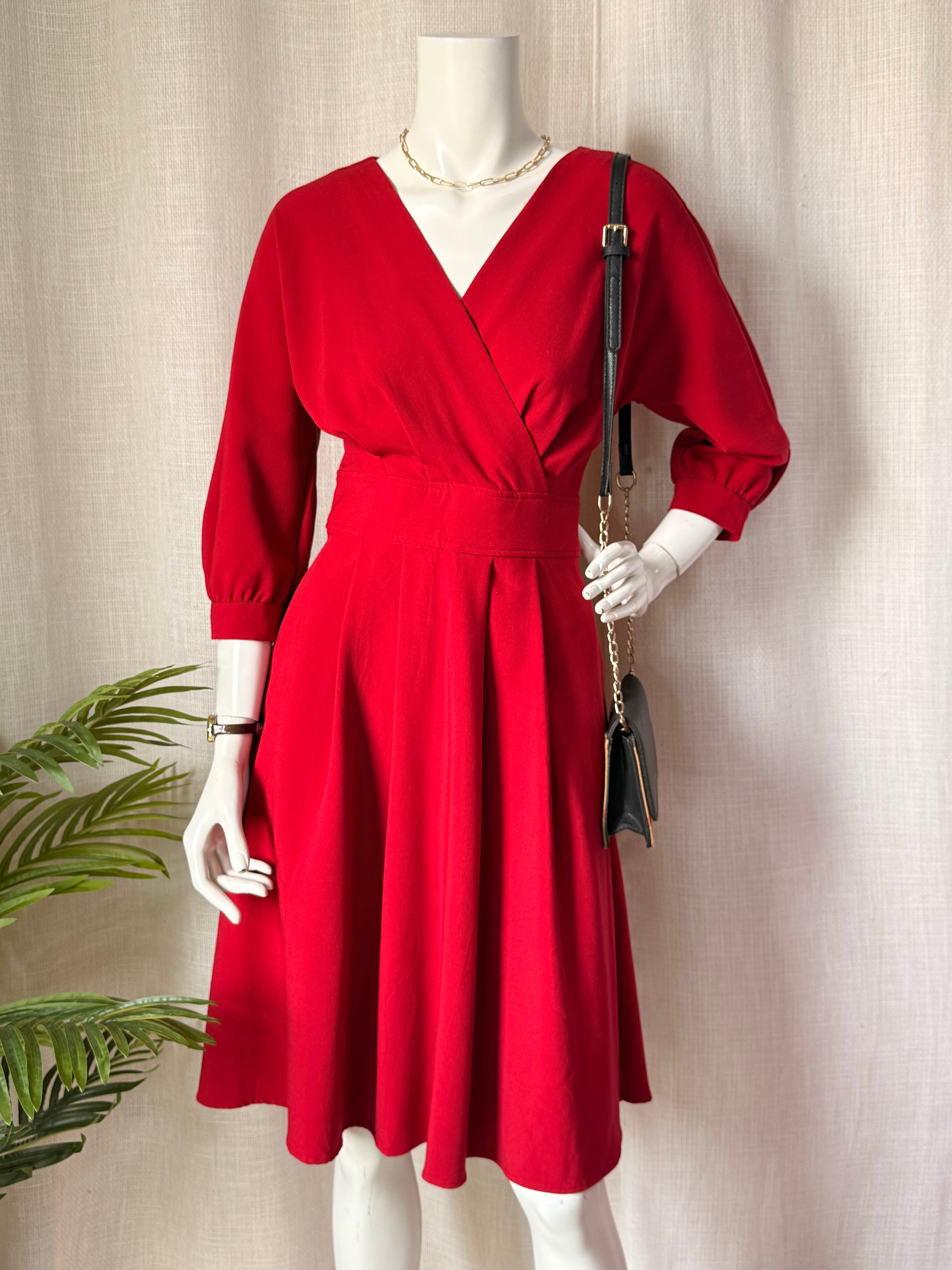 Only Edge Luxury Burgundy Faux Wrap Midi Dress | Size S