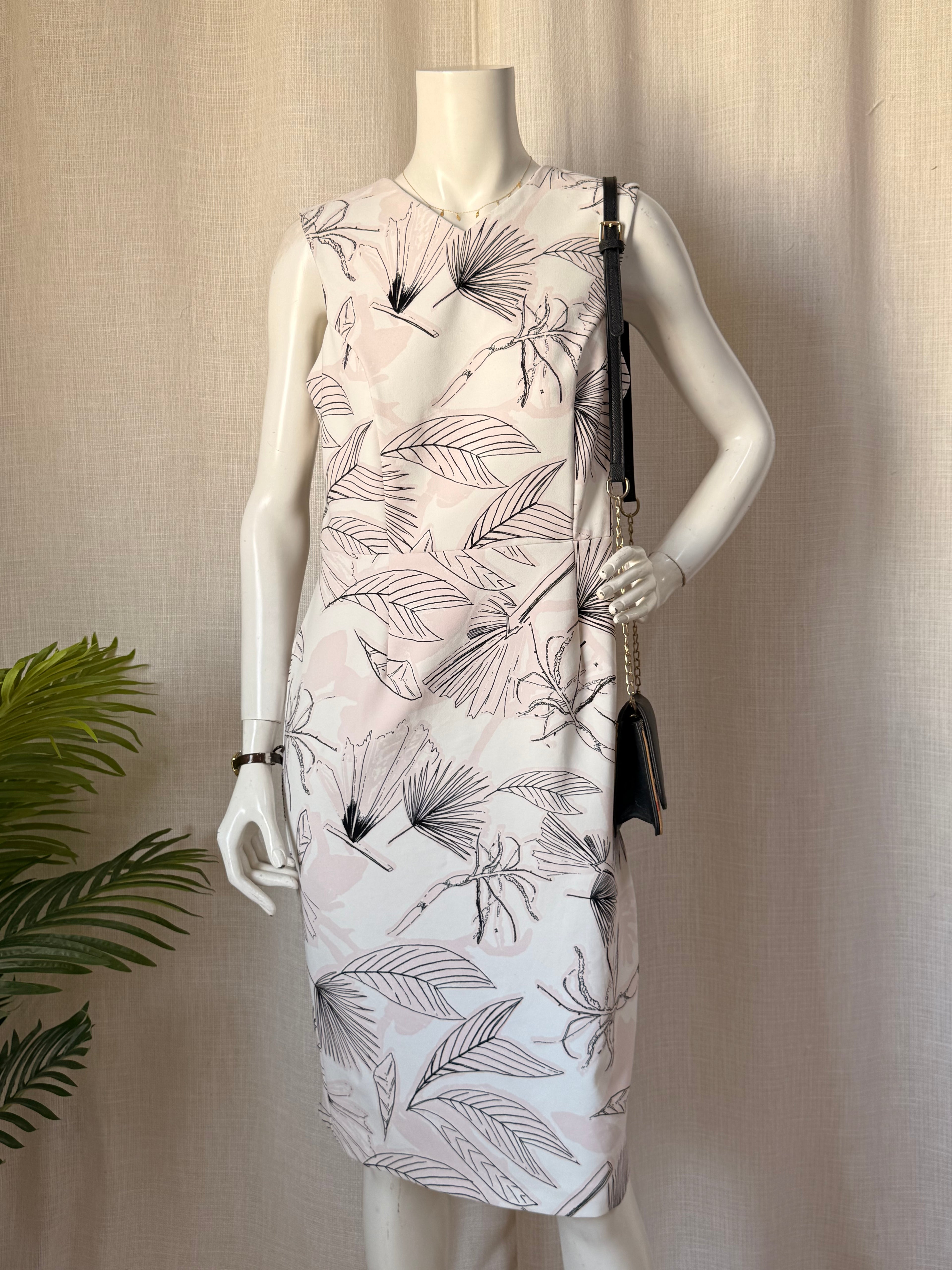 Autograph Tropical Leaf Print Sleeveless Sheath Dress | UK 14