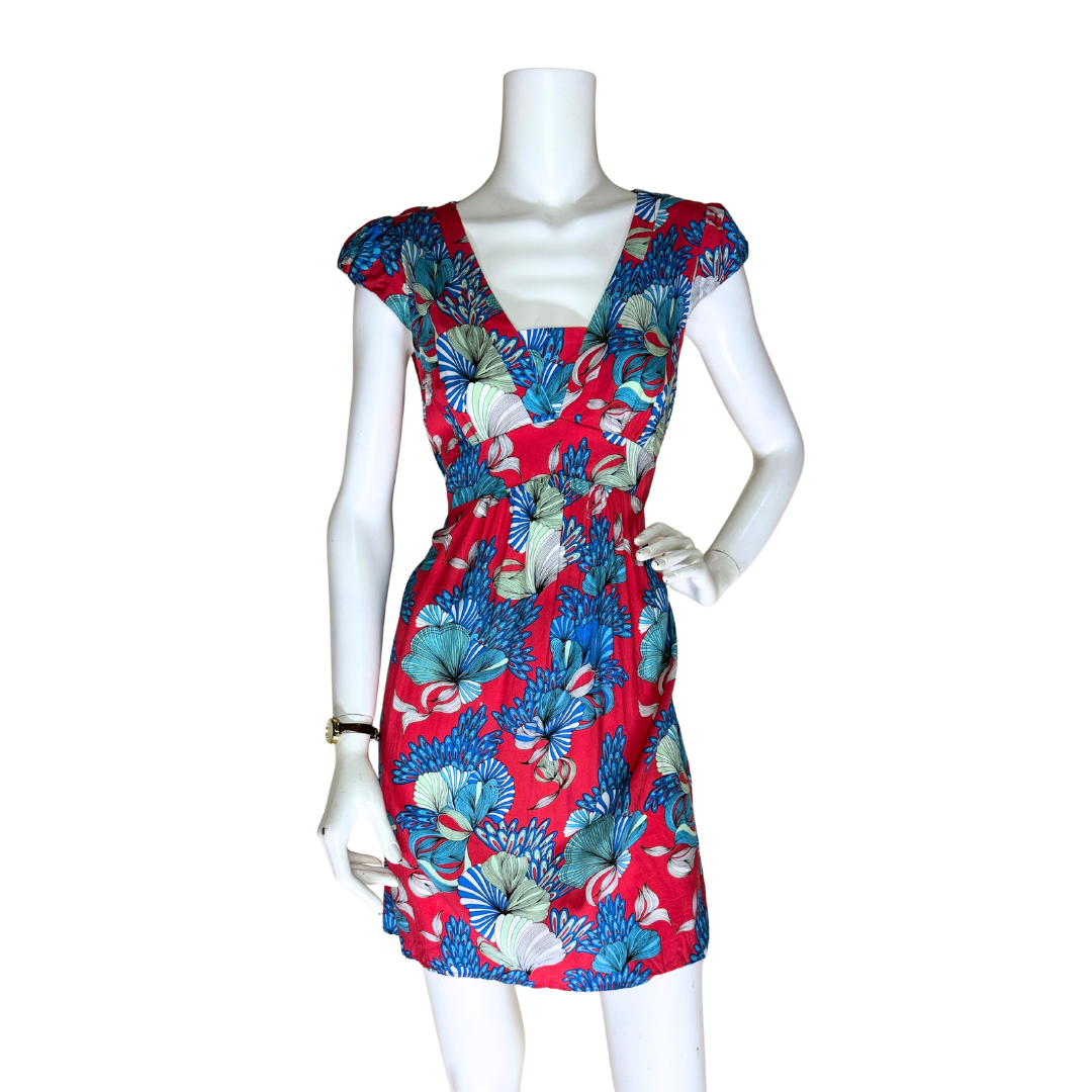 Red Floral V-Neck Mini Dress