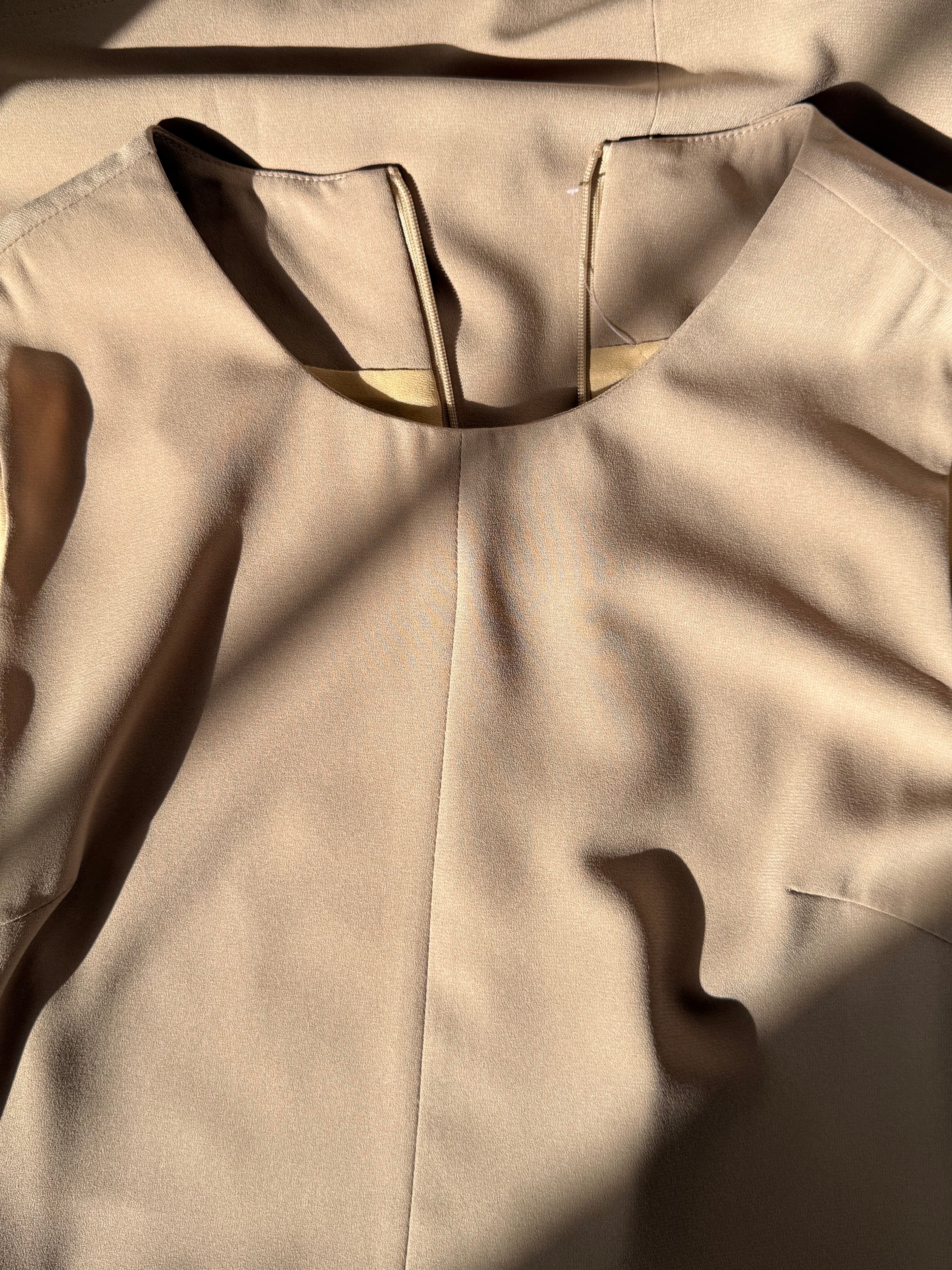 Taupe Sleeveless Shift Dress | Minimalist | Size S