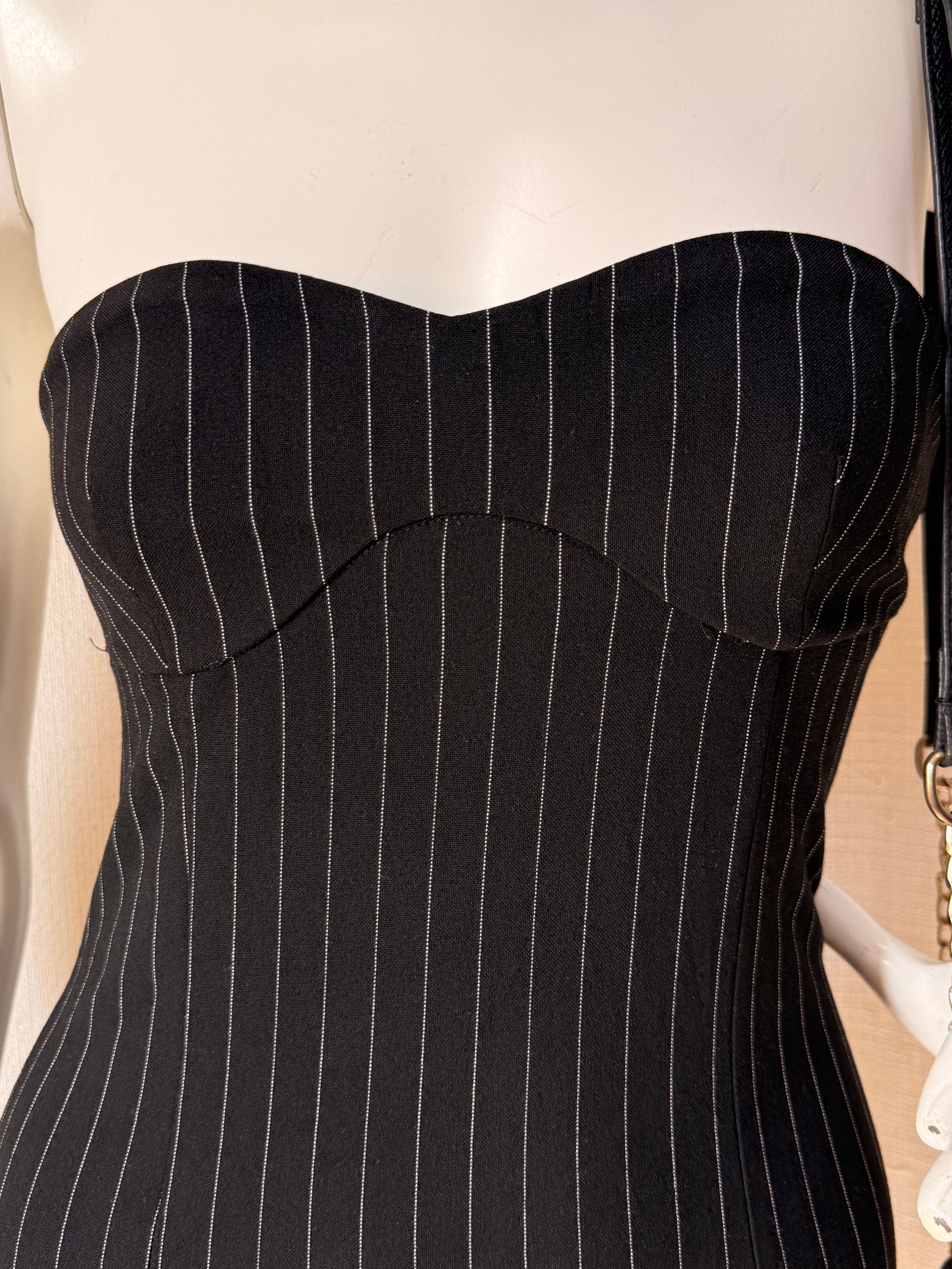 Bershka Black Pinstripe Bandeau Mini Dress | Size XS | UAE | NWT