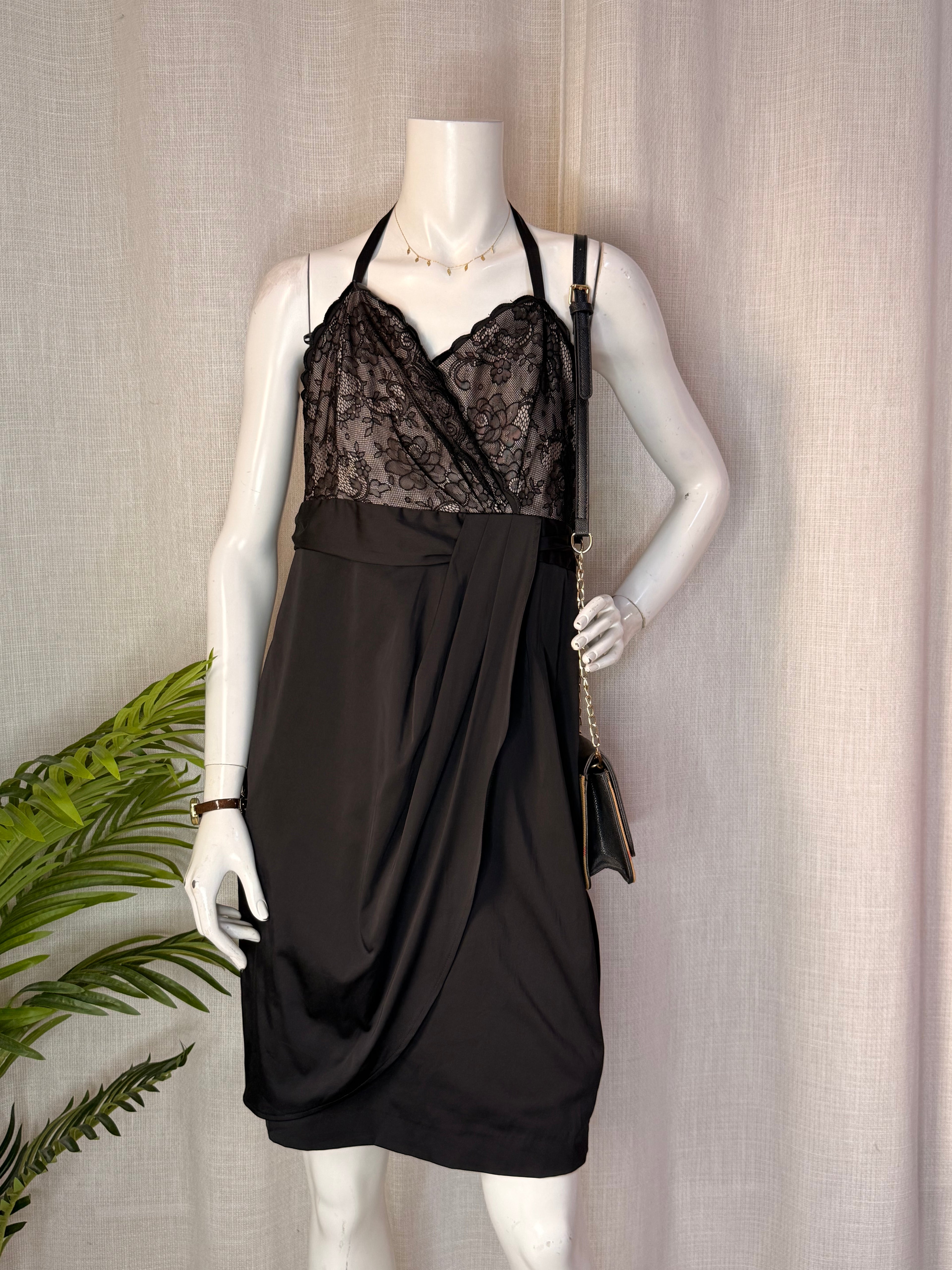 Next Black & Nude Lace Halter Dress – LARGE | Elegant Cocktail & Evening Dress