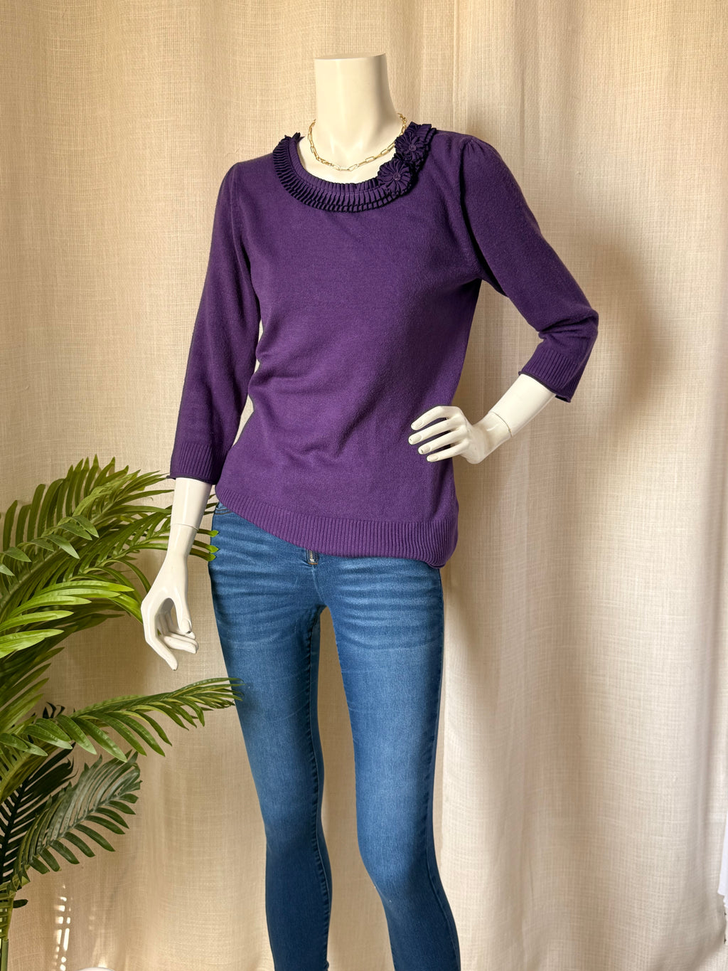 PER UNA Purple Ruffle Trim Sweater | UK 14