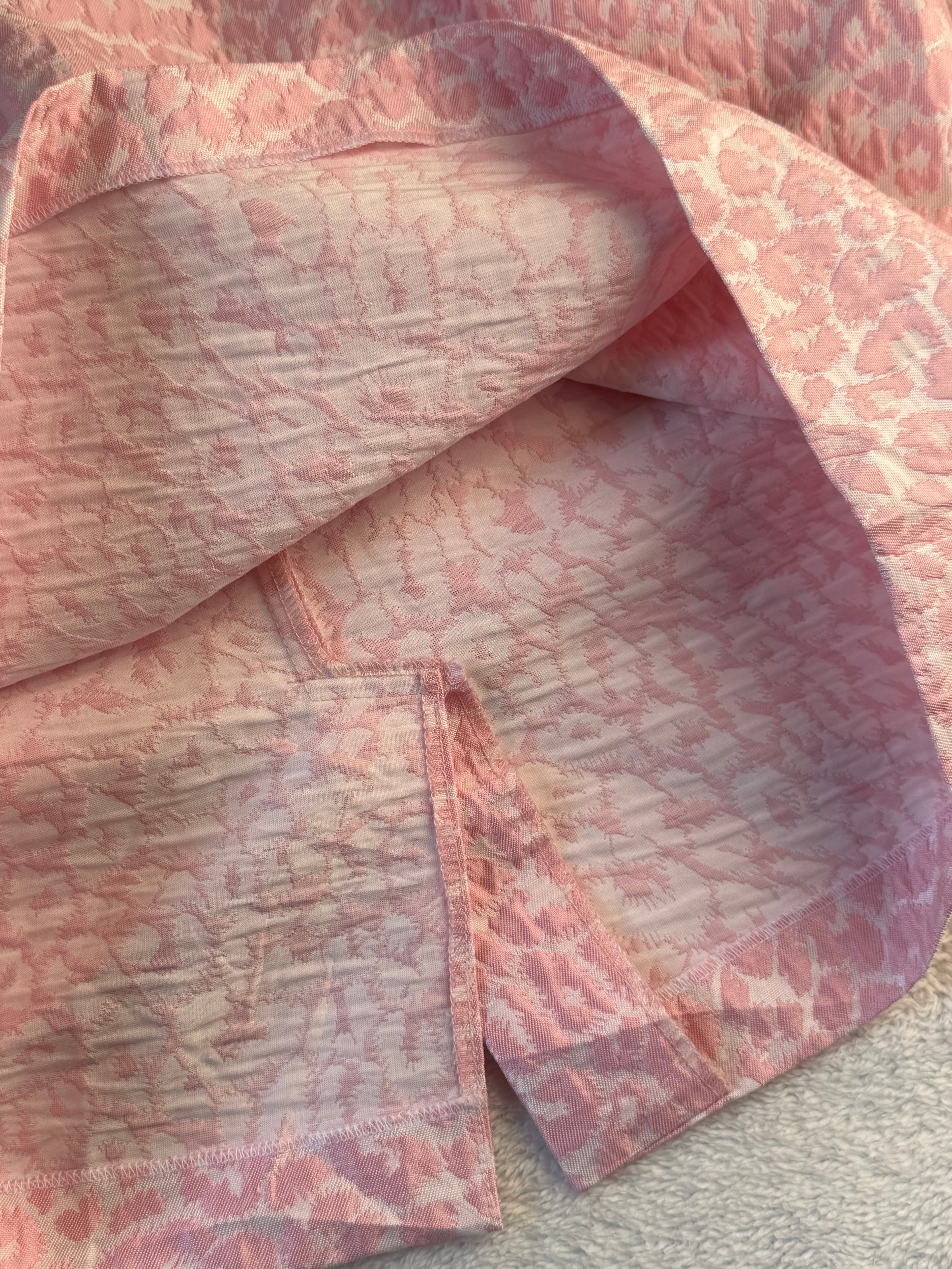 Marc Angelo Pink Jacquard Faux-Wrap Pencil Dress | UK 14