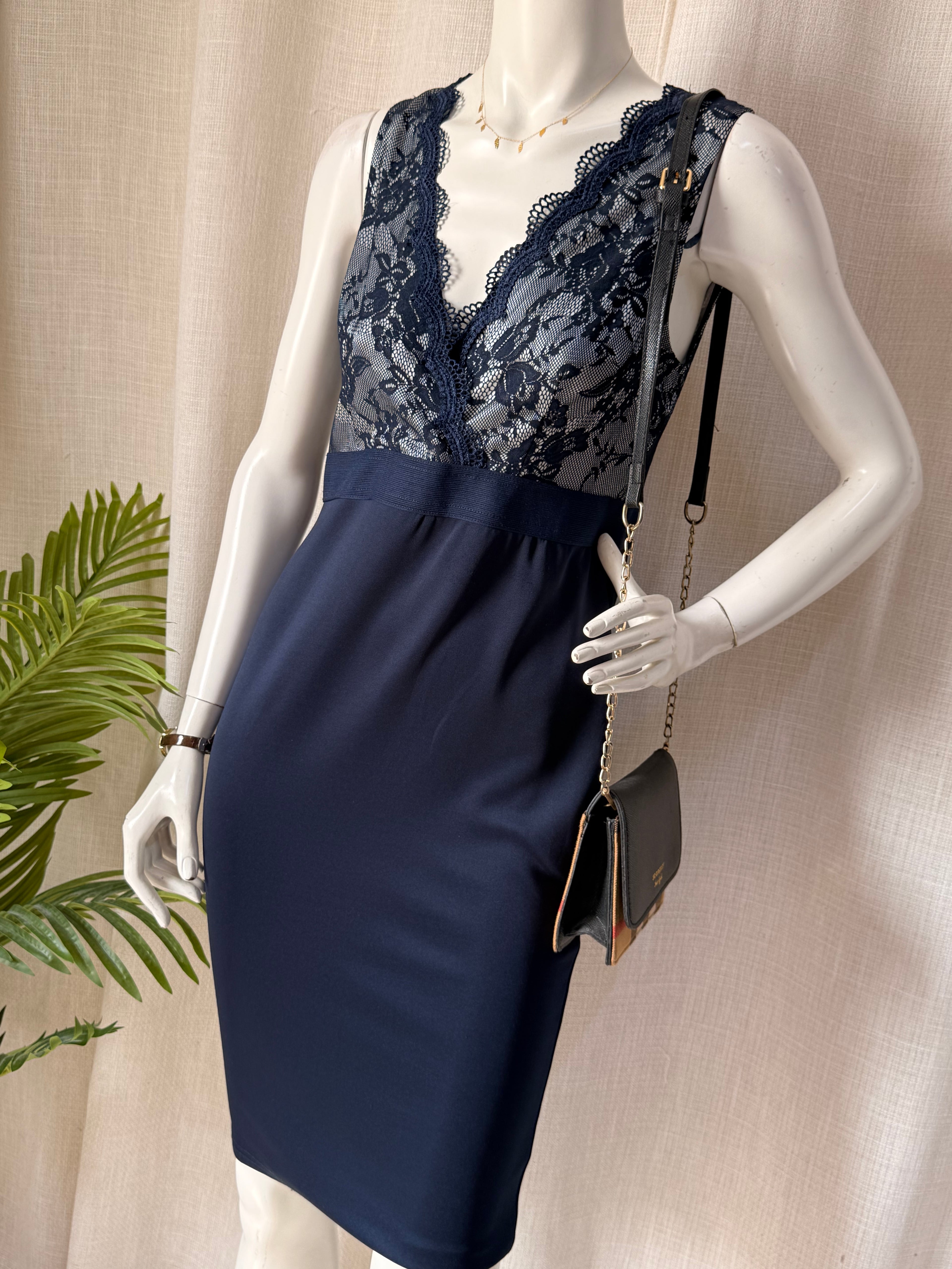 AX Paris Navy Lace Bodycon Midi Dress – Size 12 | Elegant Cocktail & Evening Dress
